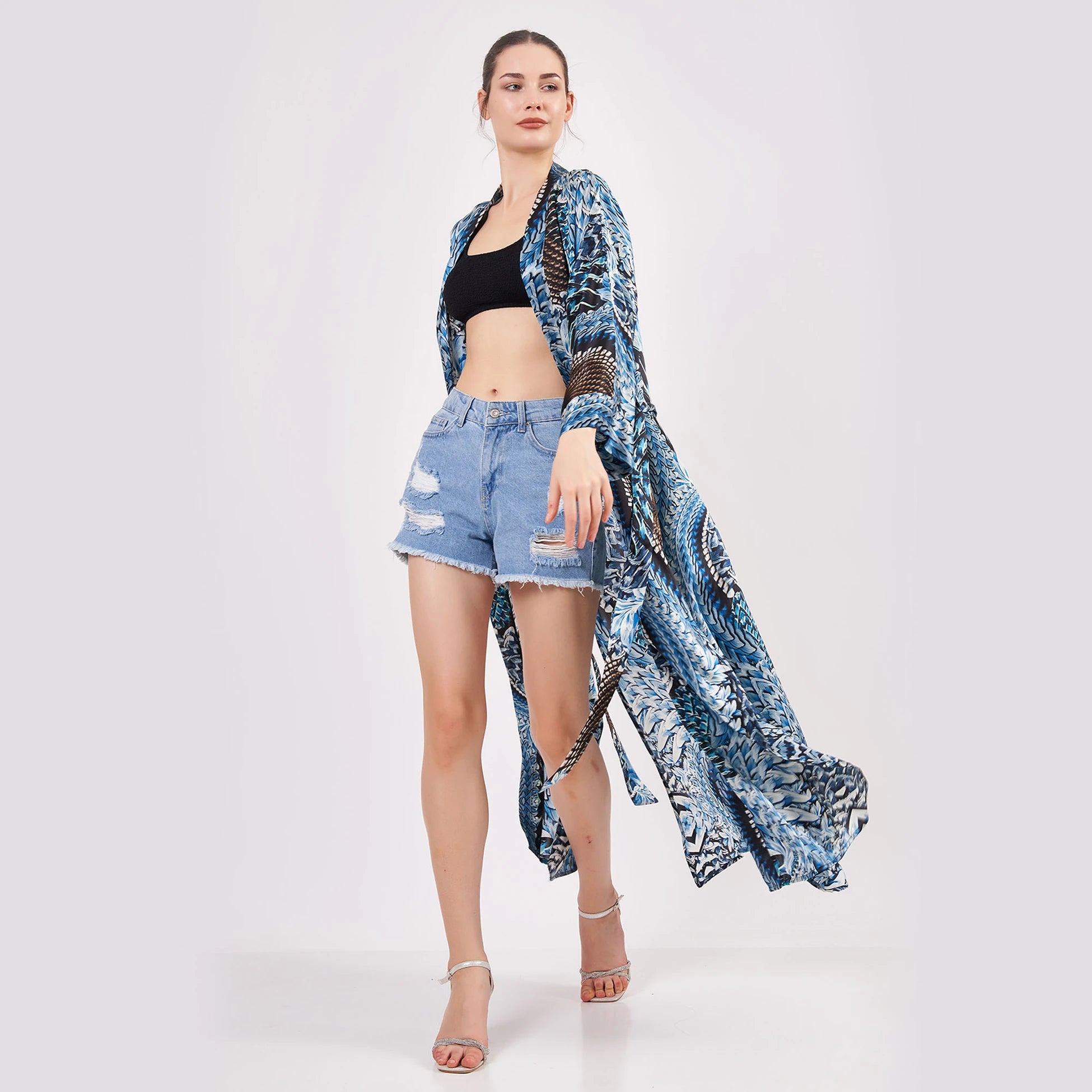 %100 İpek Uzun Kimono Kaftan | Ikat Desen 11 | Nomads Felt