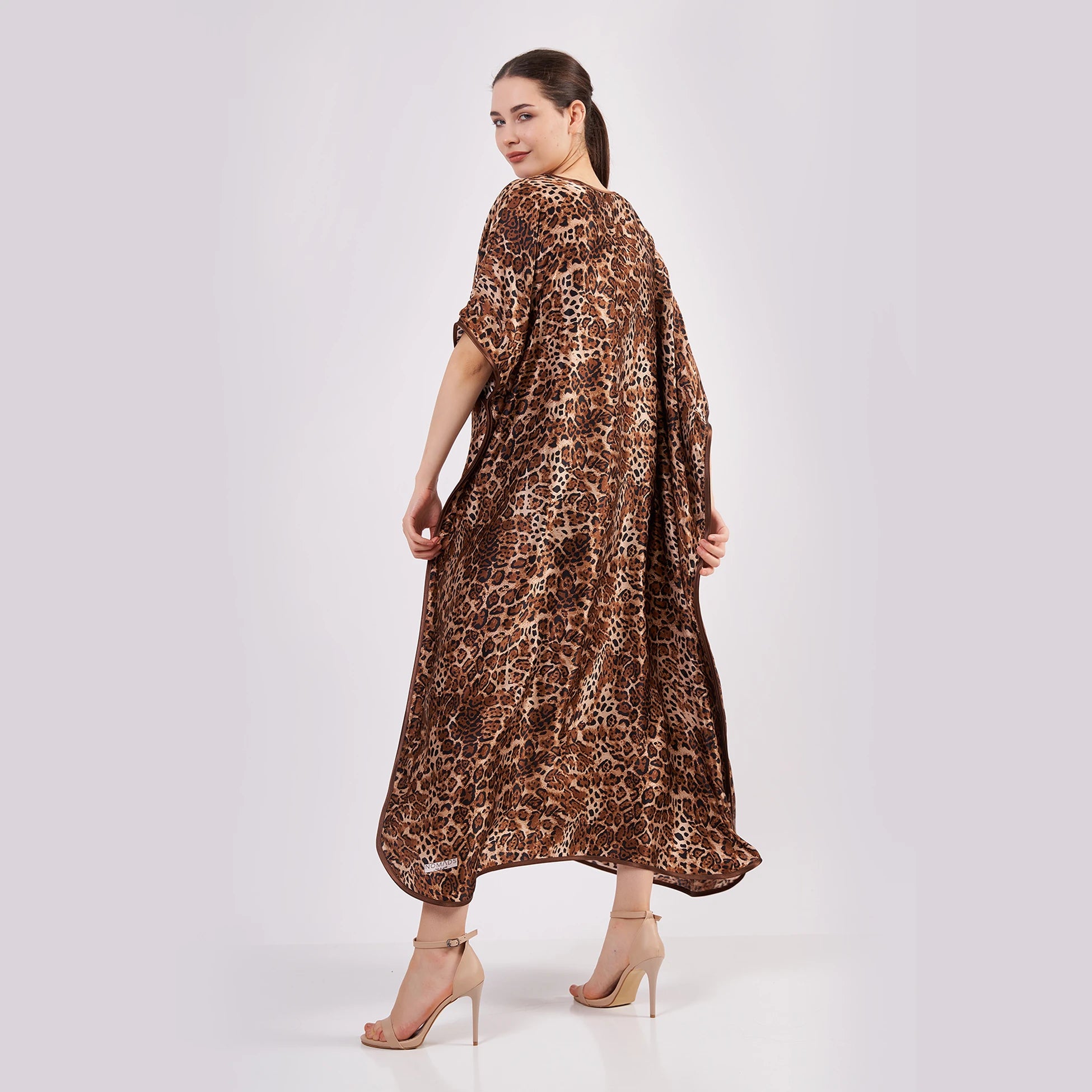 %100 İpek Uzun Elbise | Leopar Desen | Nomads Felt