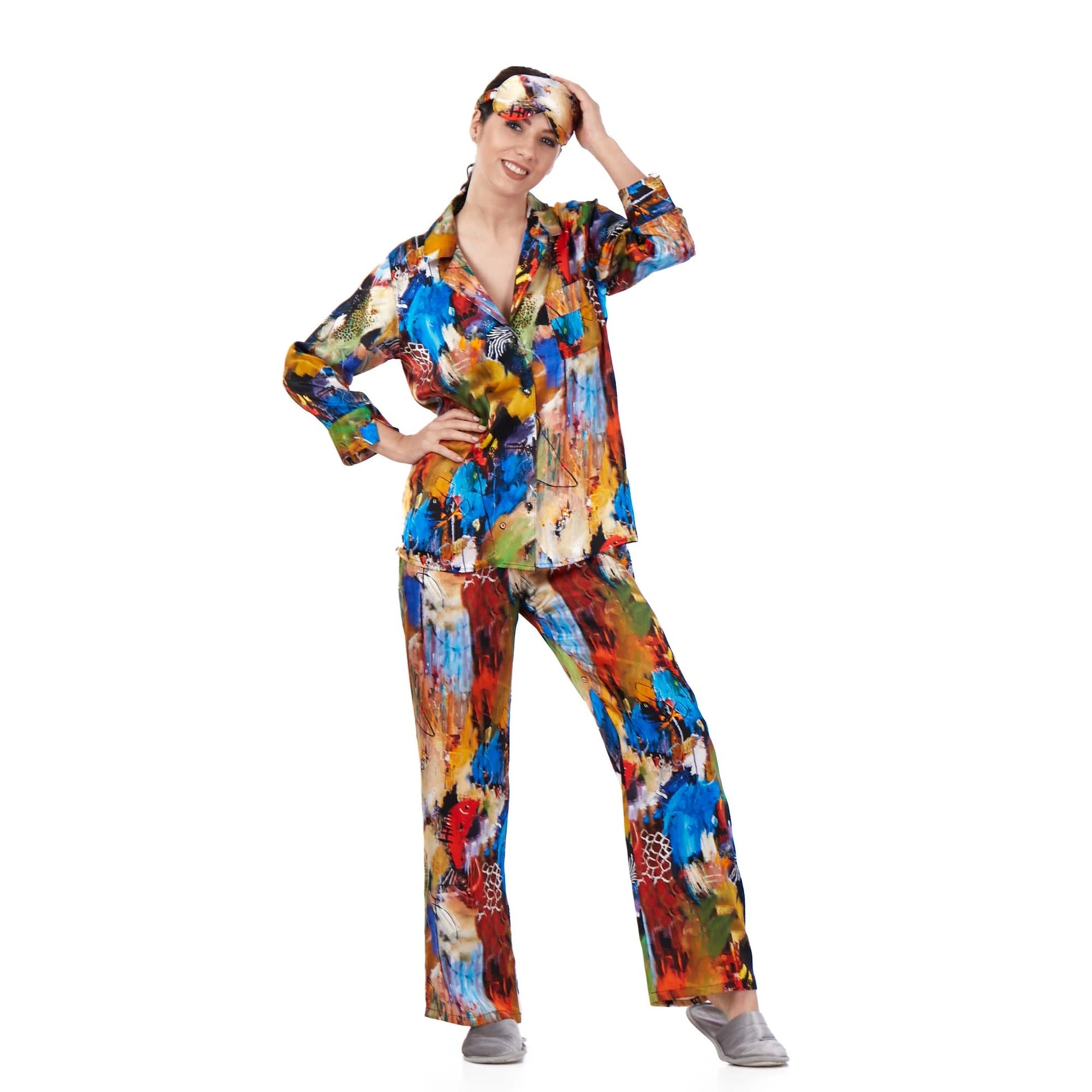 İpek Gömlek Pantolon-Pijama Takımı | Abstract Desen 5 | Nomads Felt