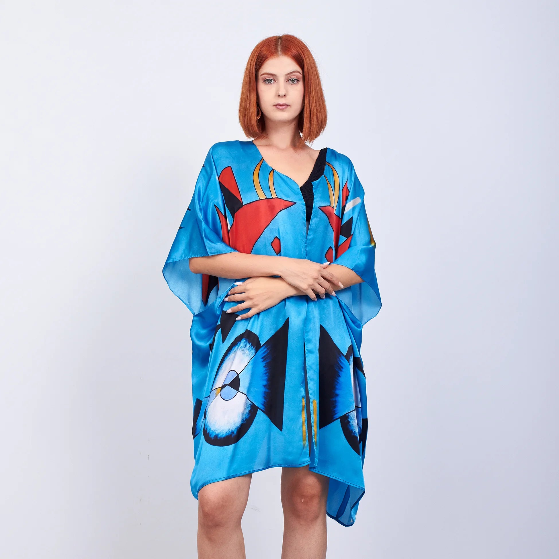 %100 İpek Kısa Kimono Pareo | Kandinsky Collage | Nomads Felt
