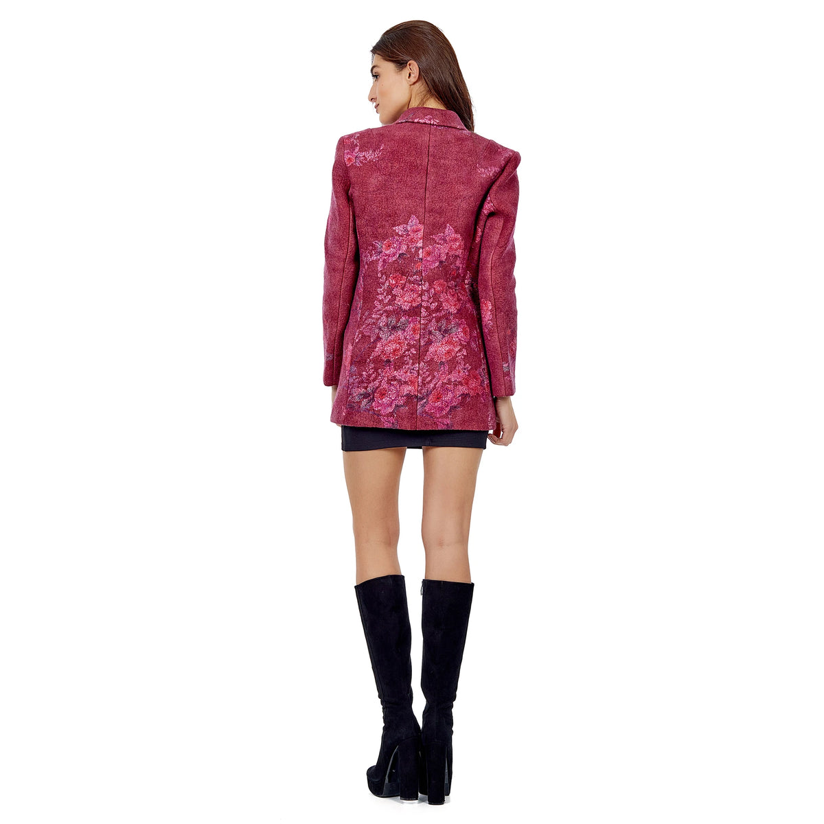 İpek-Yün Haute Couture Ceket | Pembe Çiçek Desen | Nomads Felt