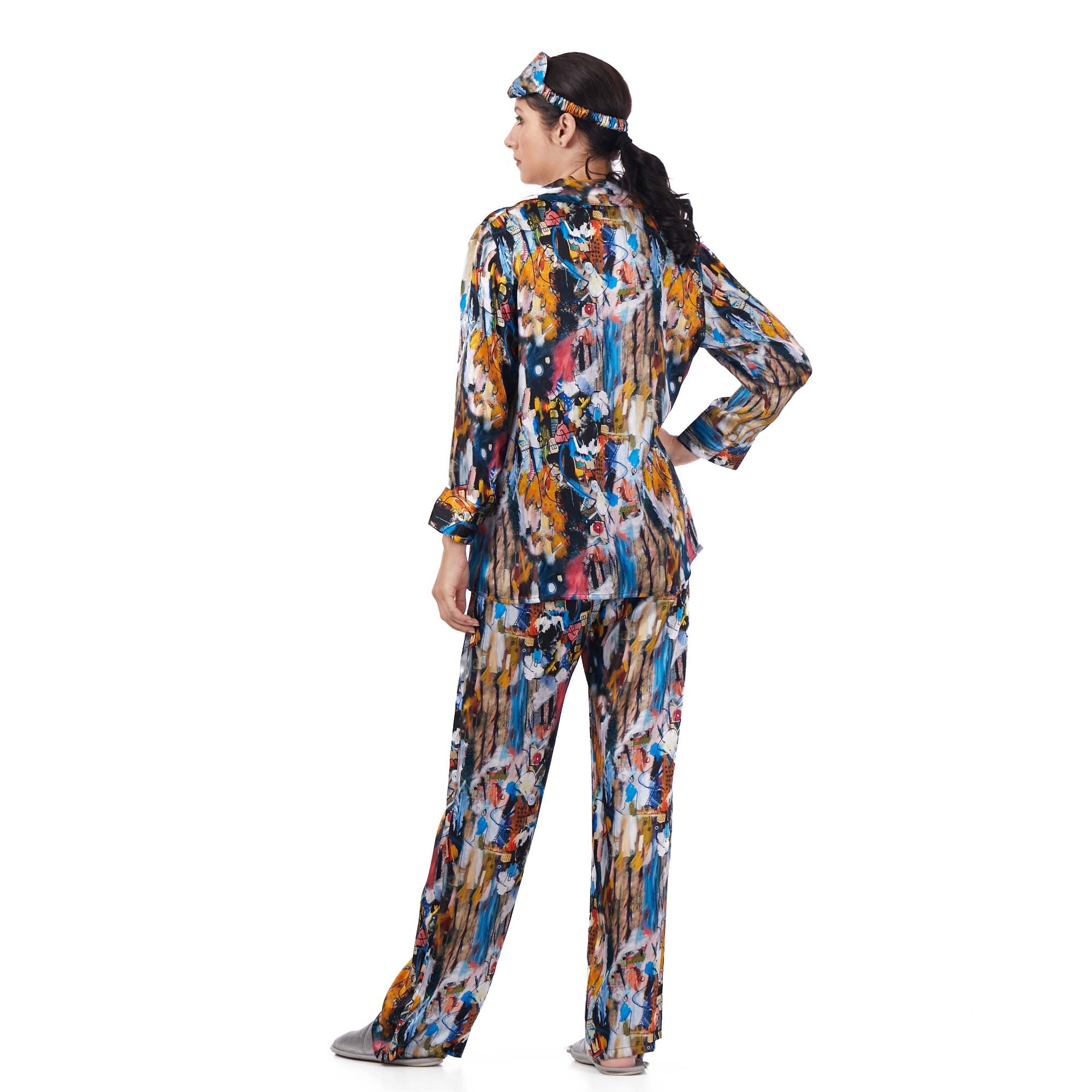 İpek Gömlek Pantolon-Pijama Takımı | Abstract Desen 7 | Nomads Felt