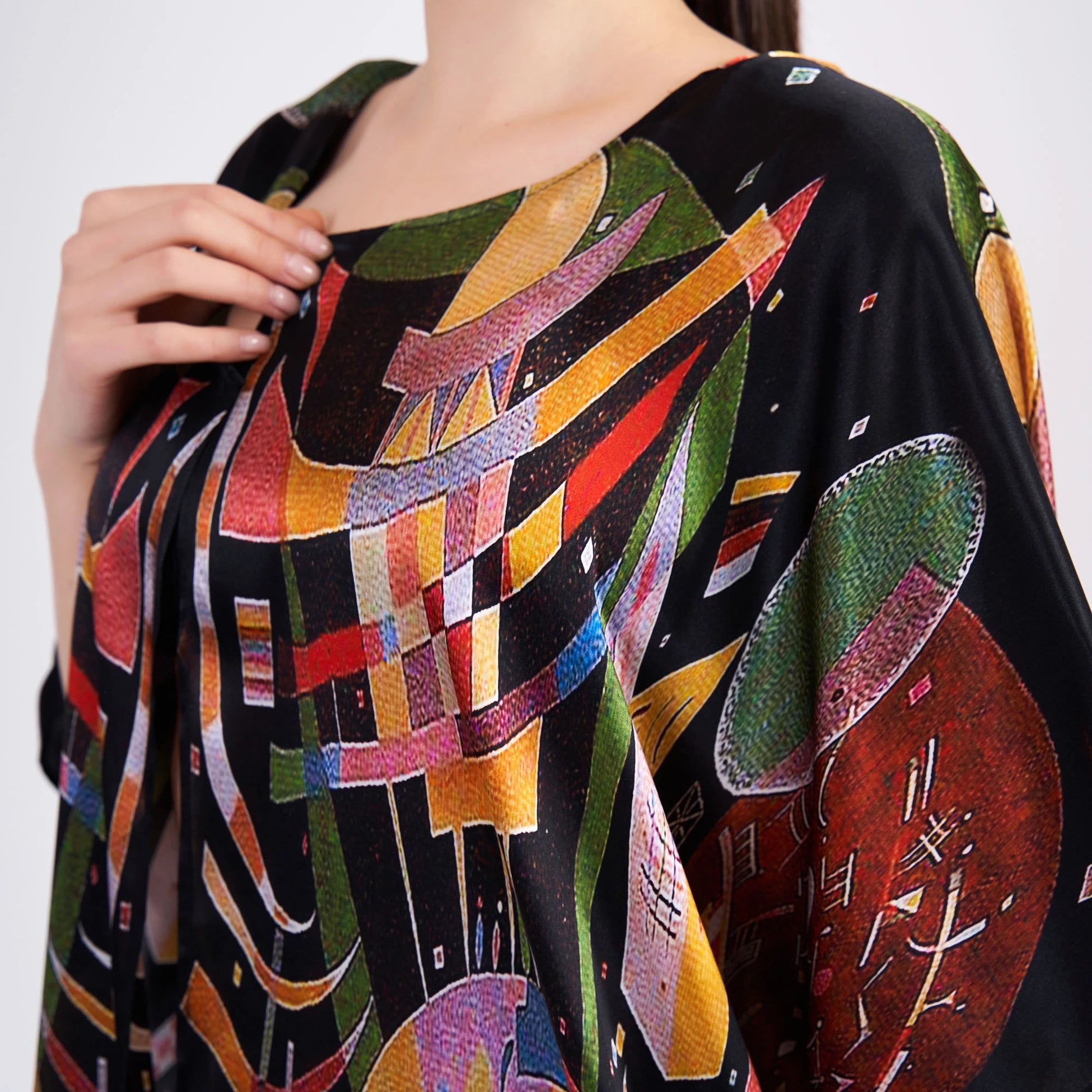 %100 İpek Kısa Kimono Pareo | Kandinsky Composition X | Nomads Felt
