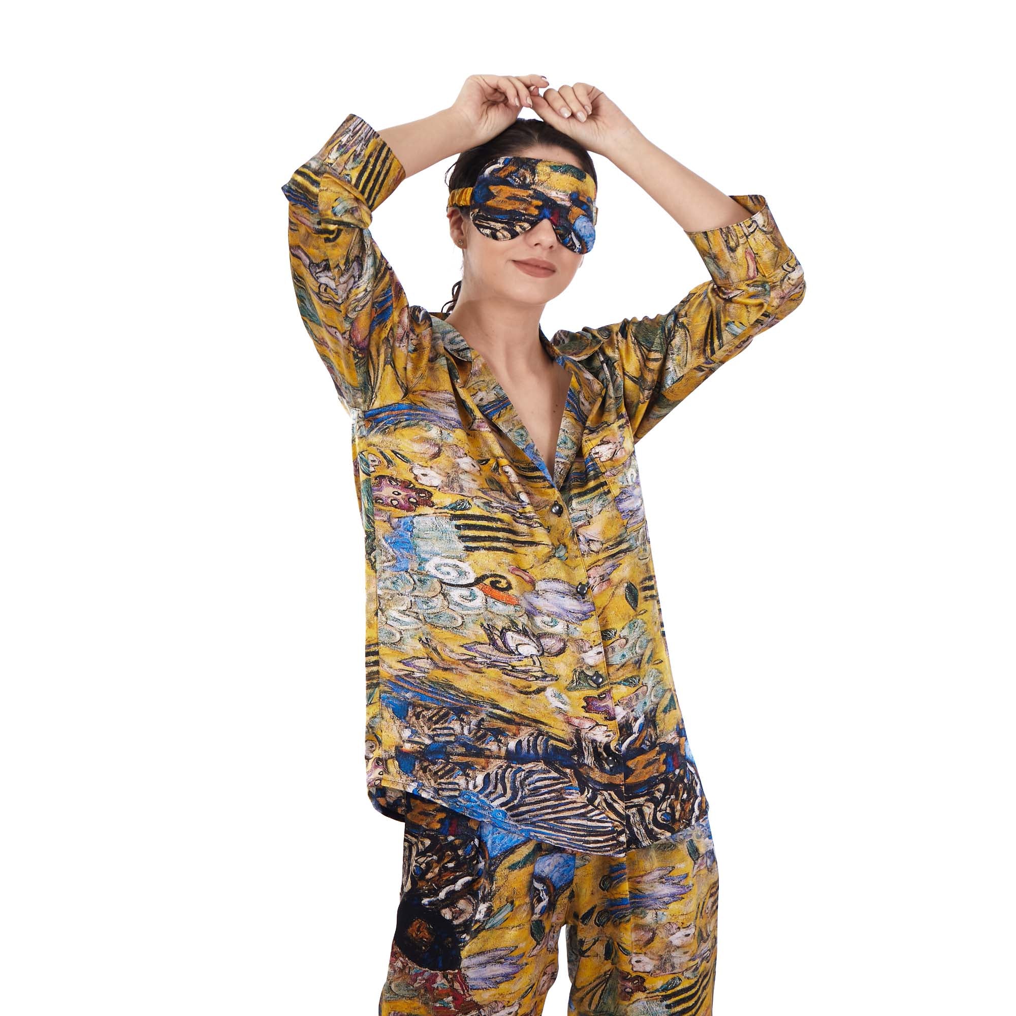 İpek Gömlek Pantolon-Pijama Takımı | Lady with Fan | Nomads Felt