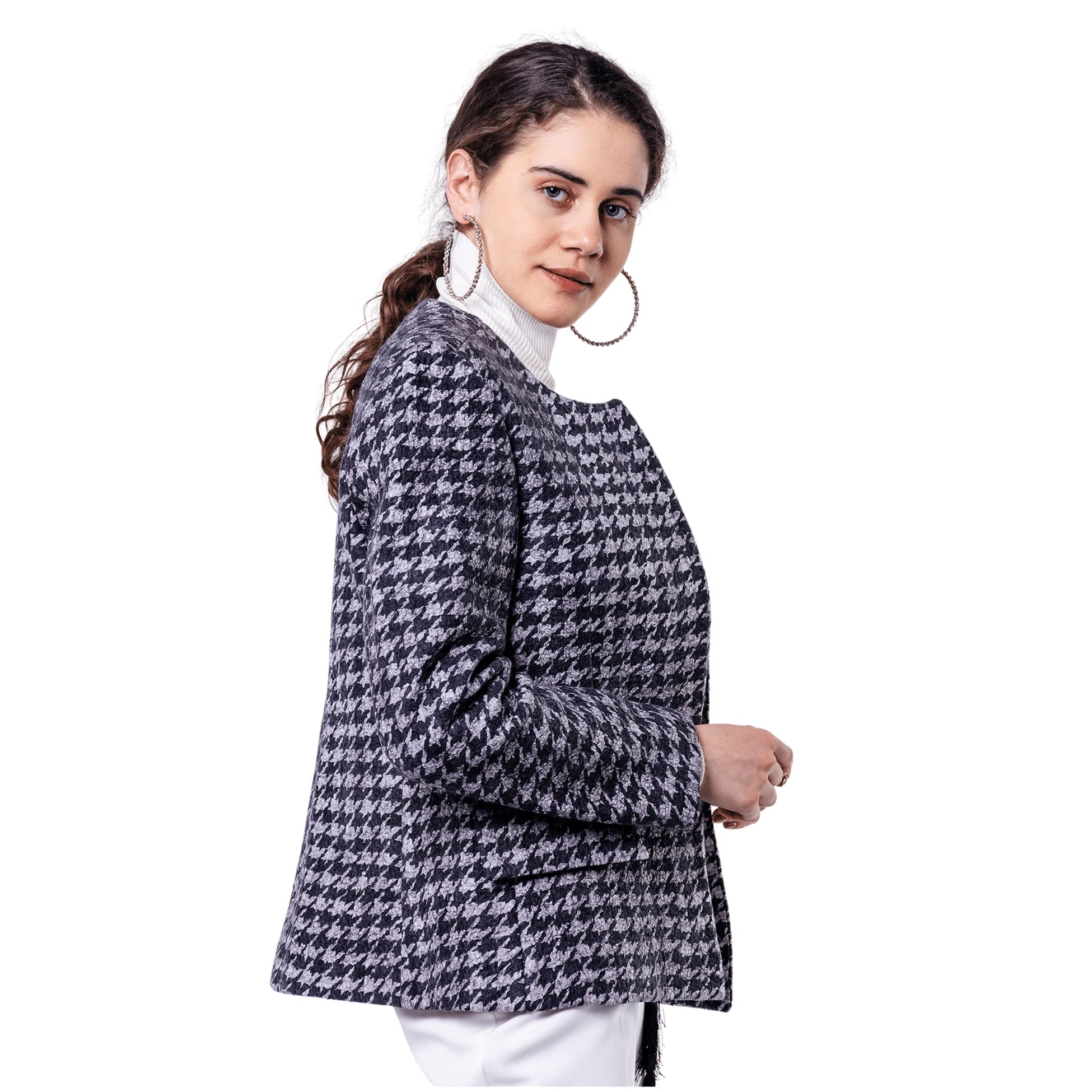 İpek Yün Vintage Ceket | Ensemble | Kazayağı Desen | Nomads Felt