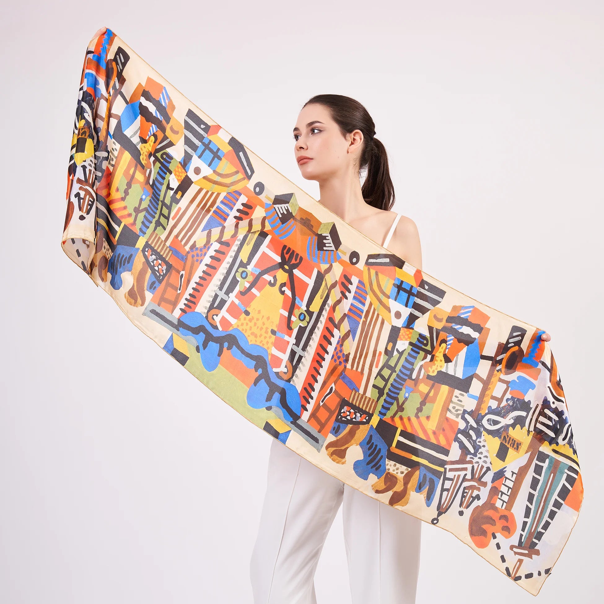 Vual İpek Fular | 55x180 cm | Desenli 2 | Nomads Felt