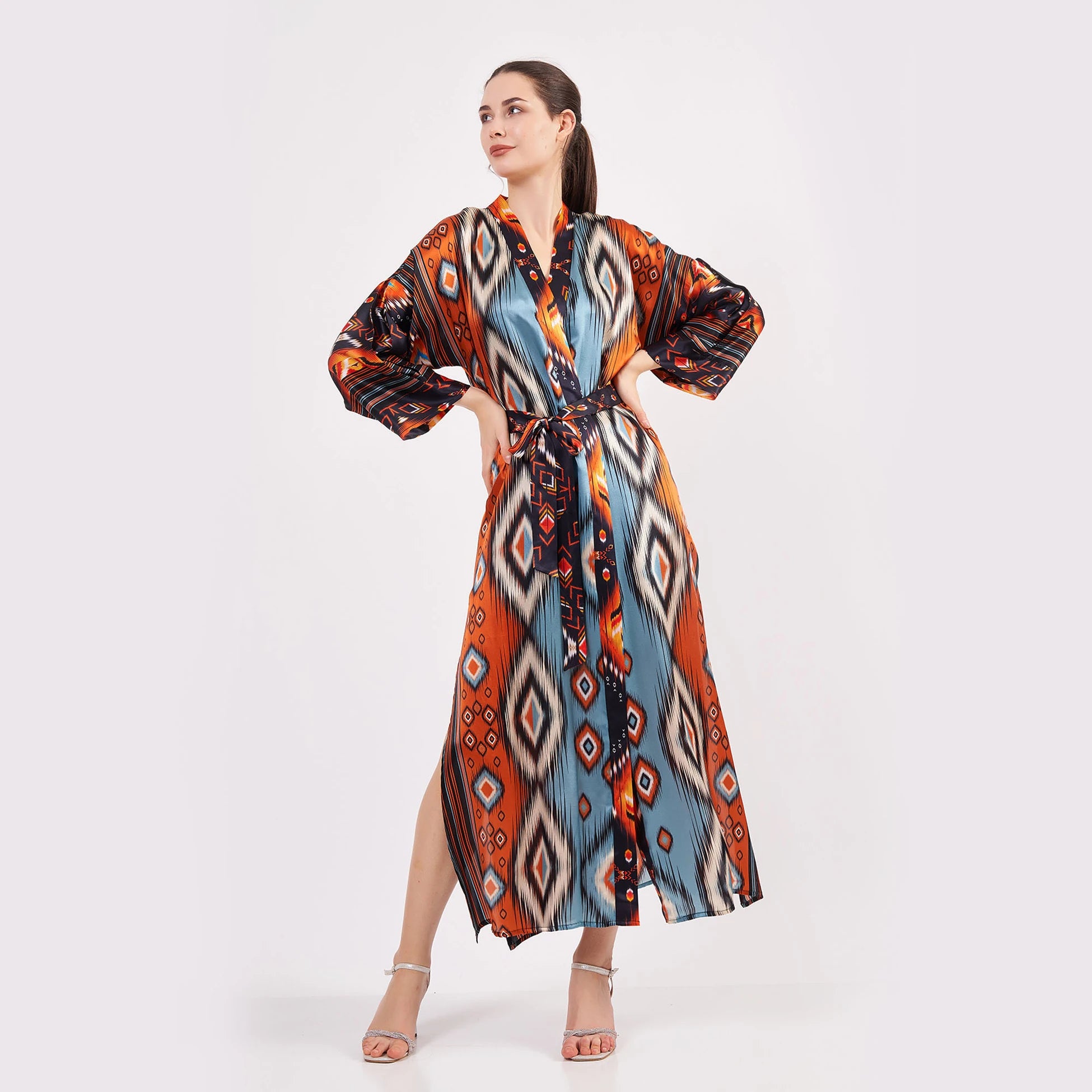 %100 İpek Kimono Kaftan | Ikat 10 | Nomads Felt