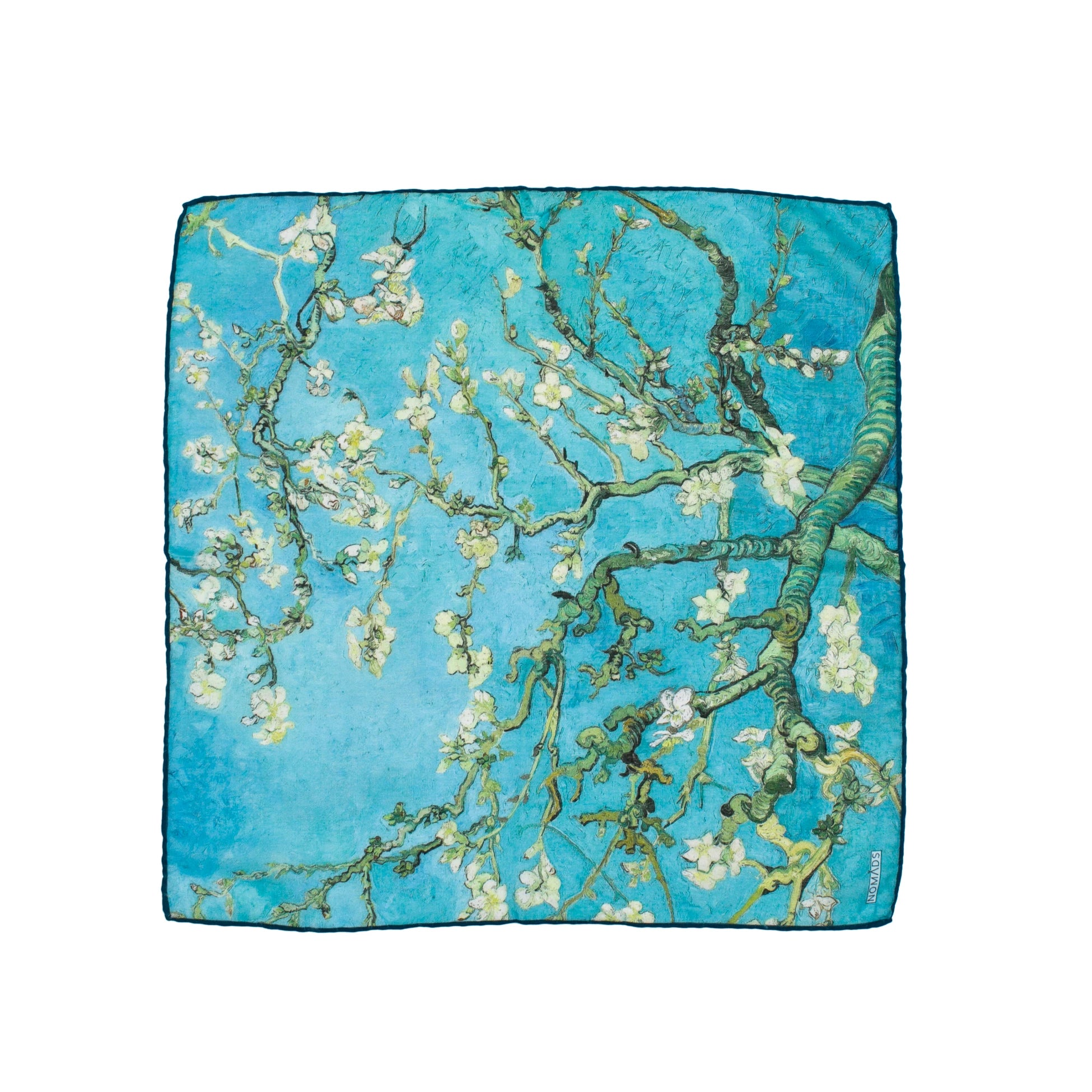 %100 İpek Turkuaz Kare Fular Van Gogh Almond Blossoms