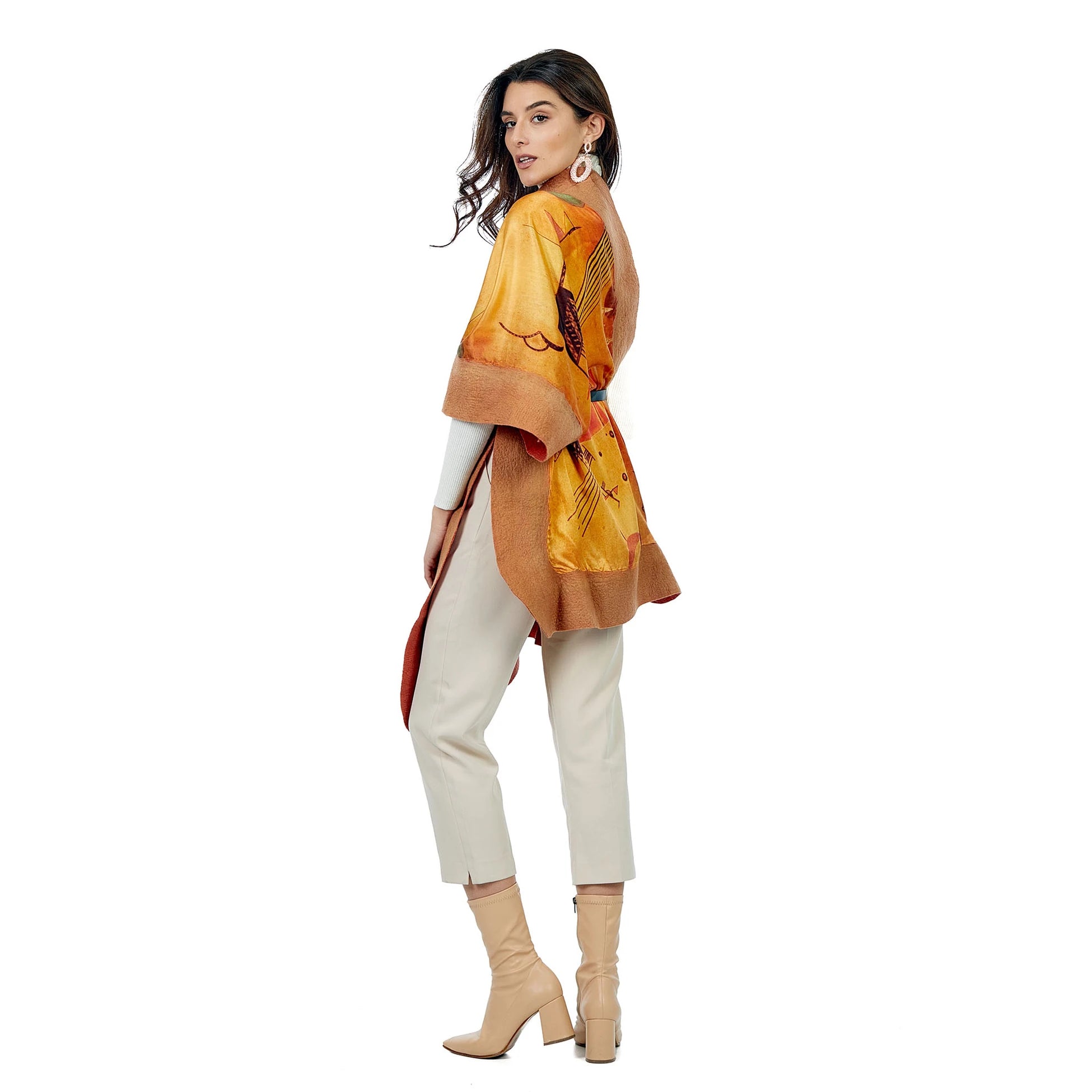 İpek Keçe Şal | Kandinsky Marsala Camel-Kiremit | Nomads Felt