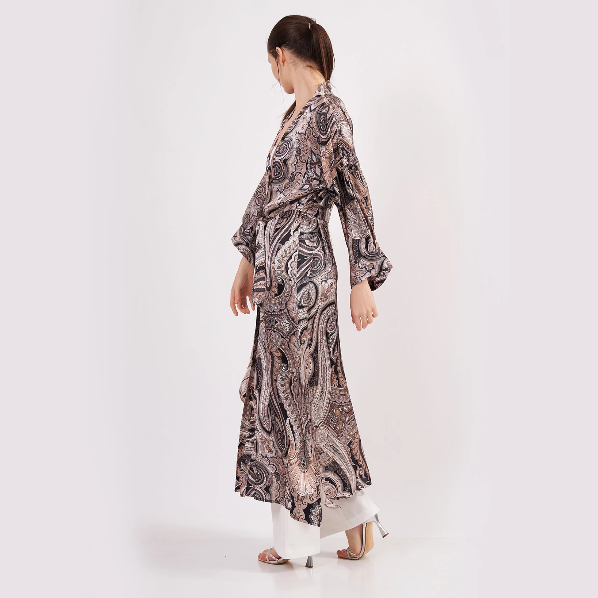 Saf İpek Uzun Kimono Kaftan | Etro Desen | Nomads Felt