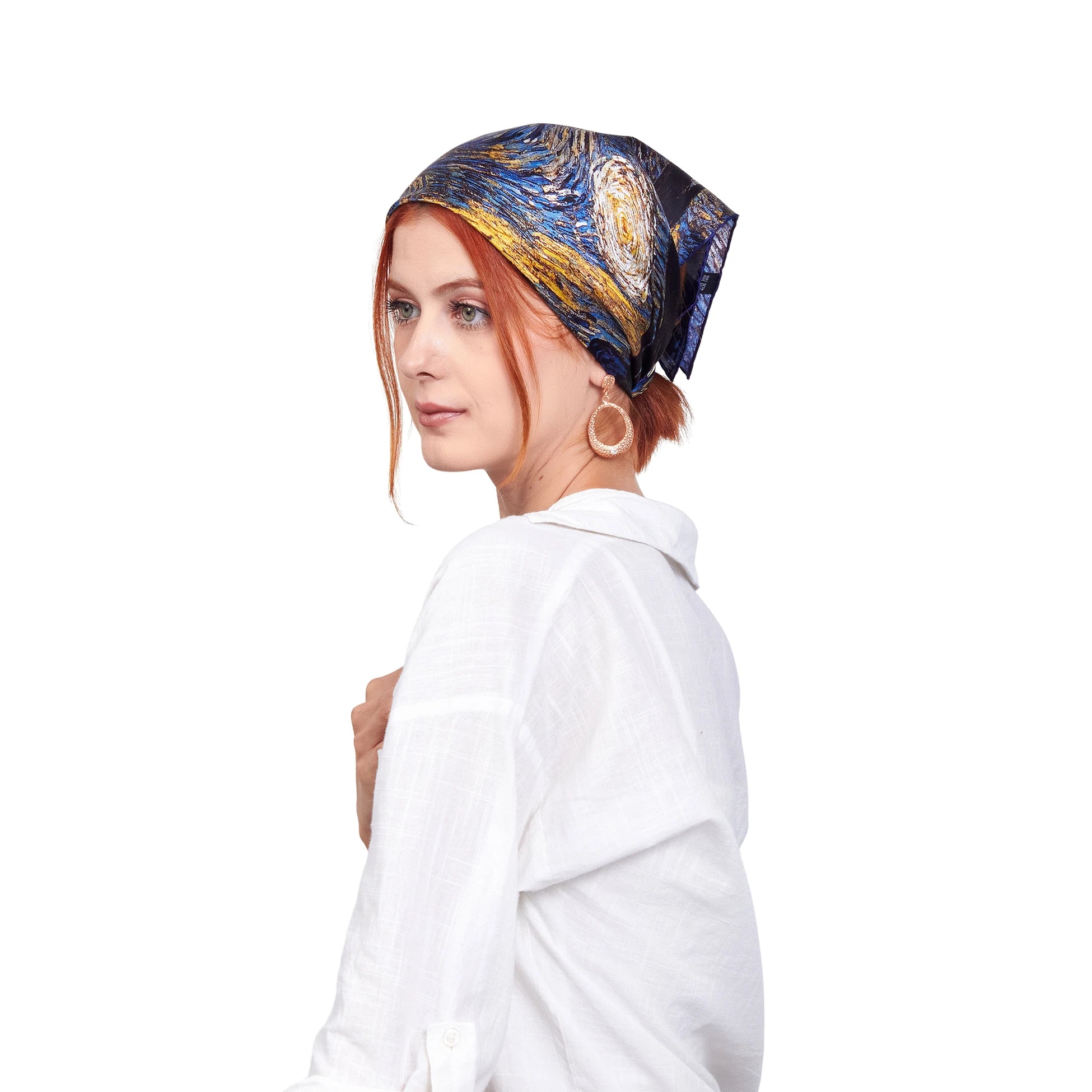 %100 İpek Bandana Fular | Van Gogh Yıldızlı Gece | Nomads Felt