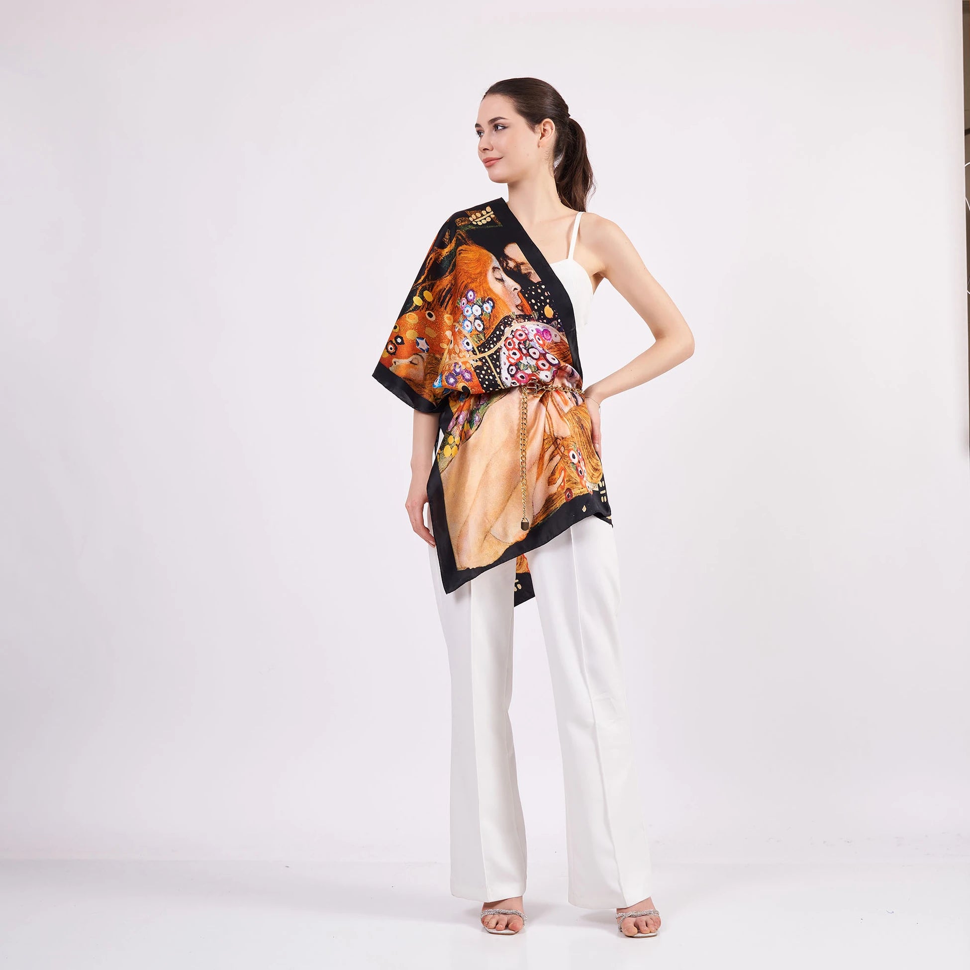 Saf İpek Fular | 55x180 cm | Gustav Klimt Water Serpents | Nomads Felt