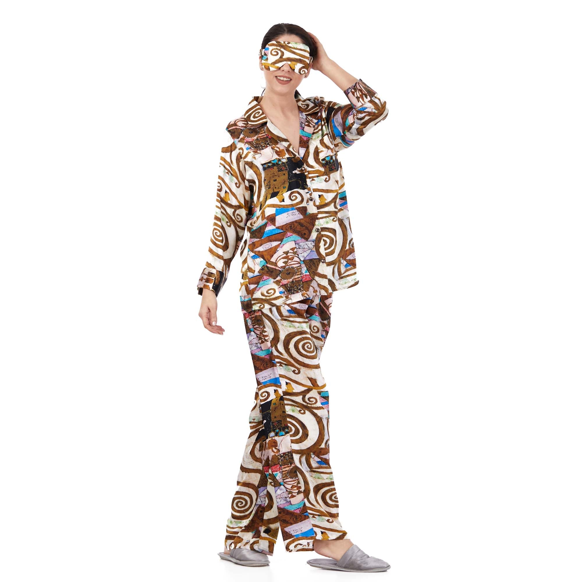 İpek Gömlek Pantolon-Pijama Takımı | Gustav Klimt Expectation | Nomads Felt