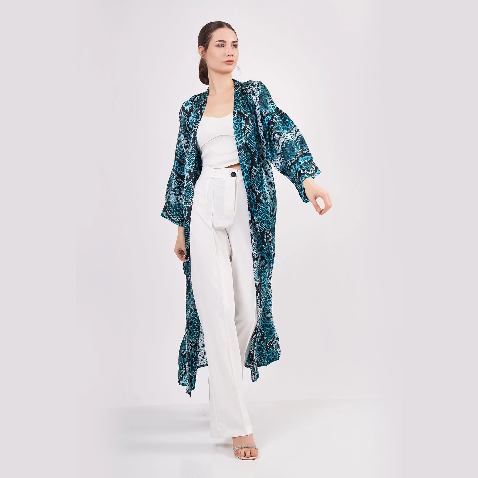 %100 İpek Kimono | Turkuaz Yılan Derisi Desen | Nomads Felt