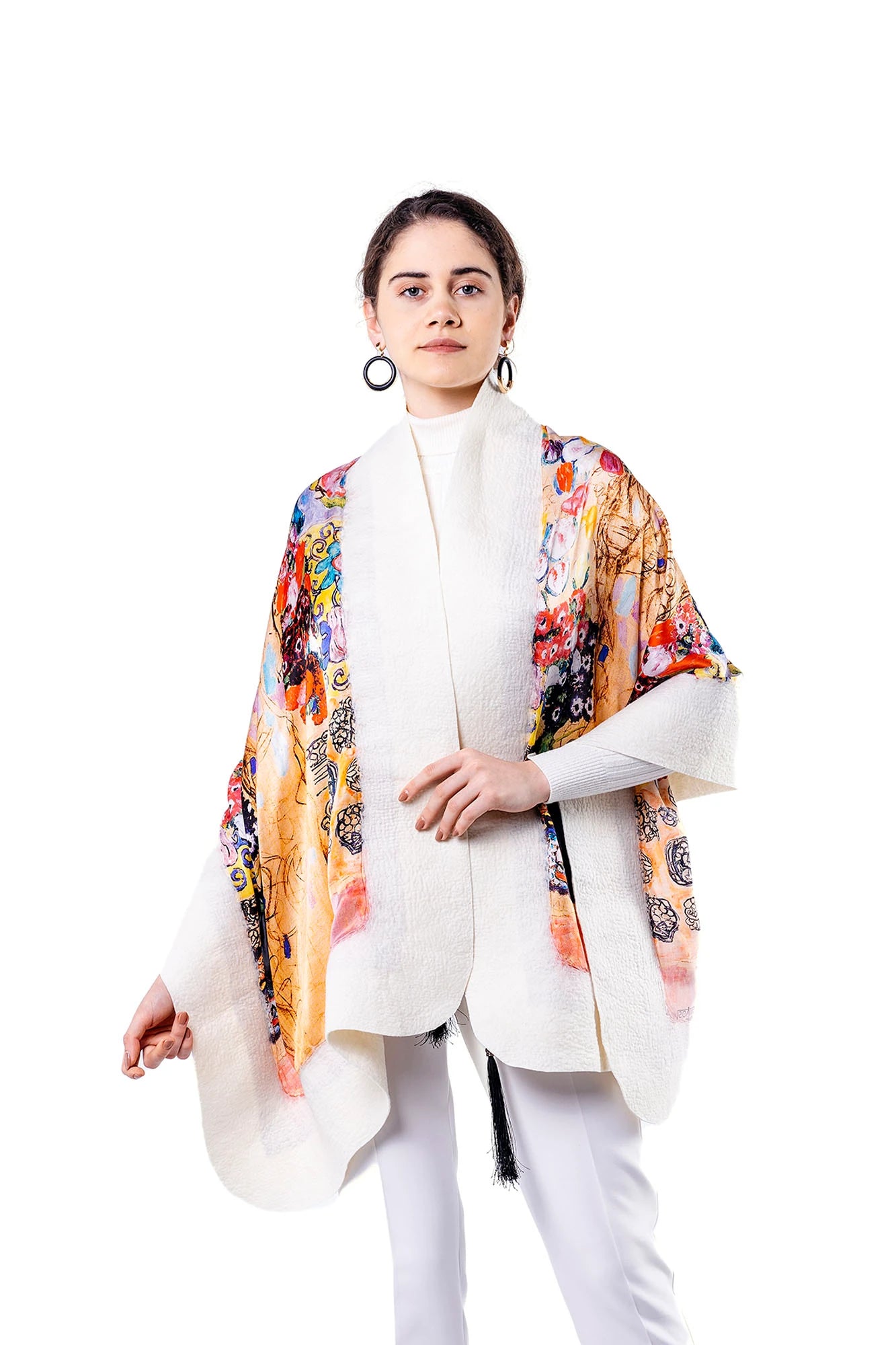 İpek Keçe Şal | Gustav Klimt Maria Munk Beyaz | Nomads Felt