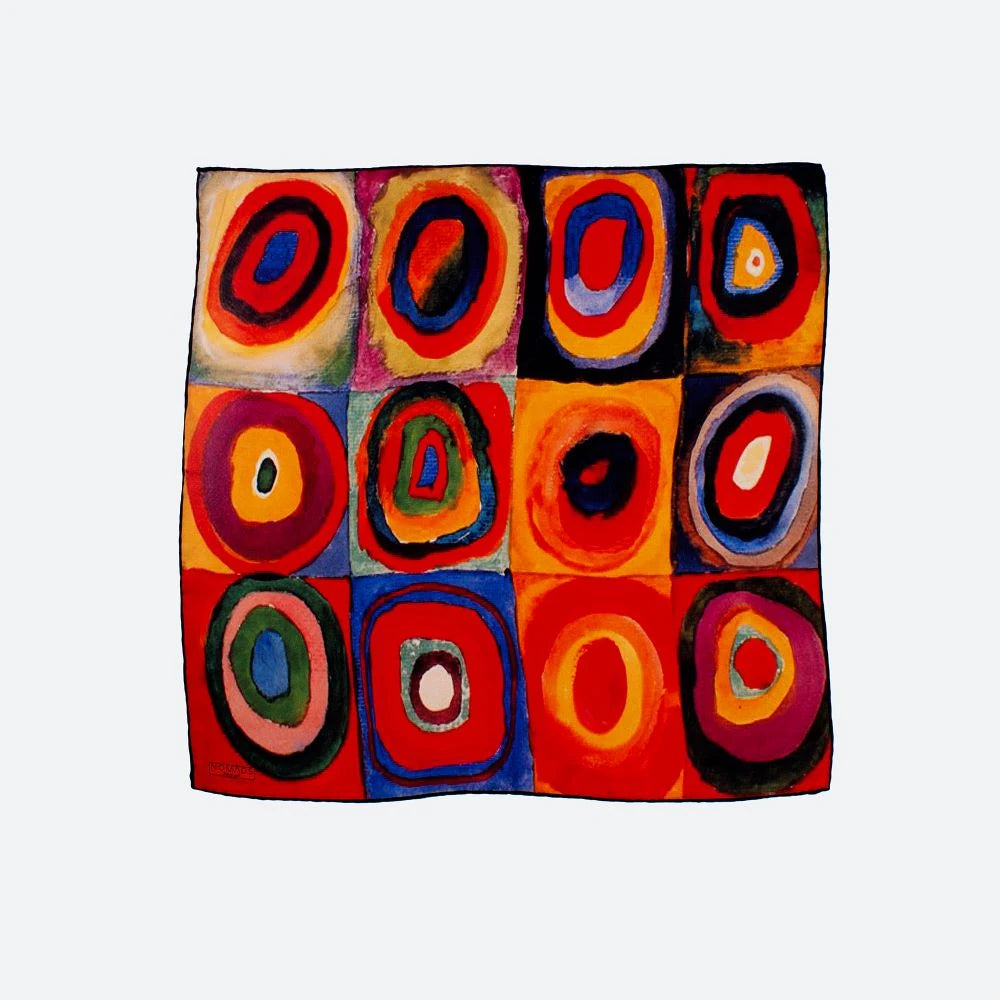 Saf İpek Bandana Fular | Kandinsky Squares with Circles | Nomads Felt