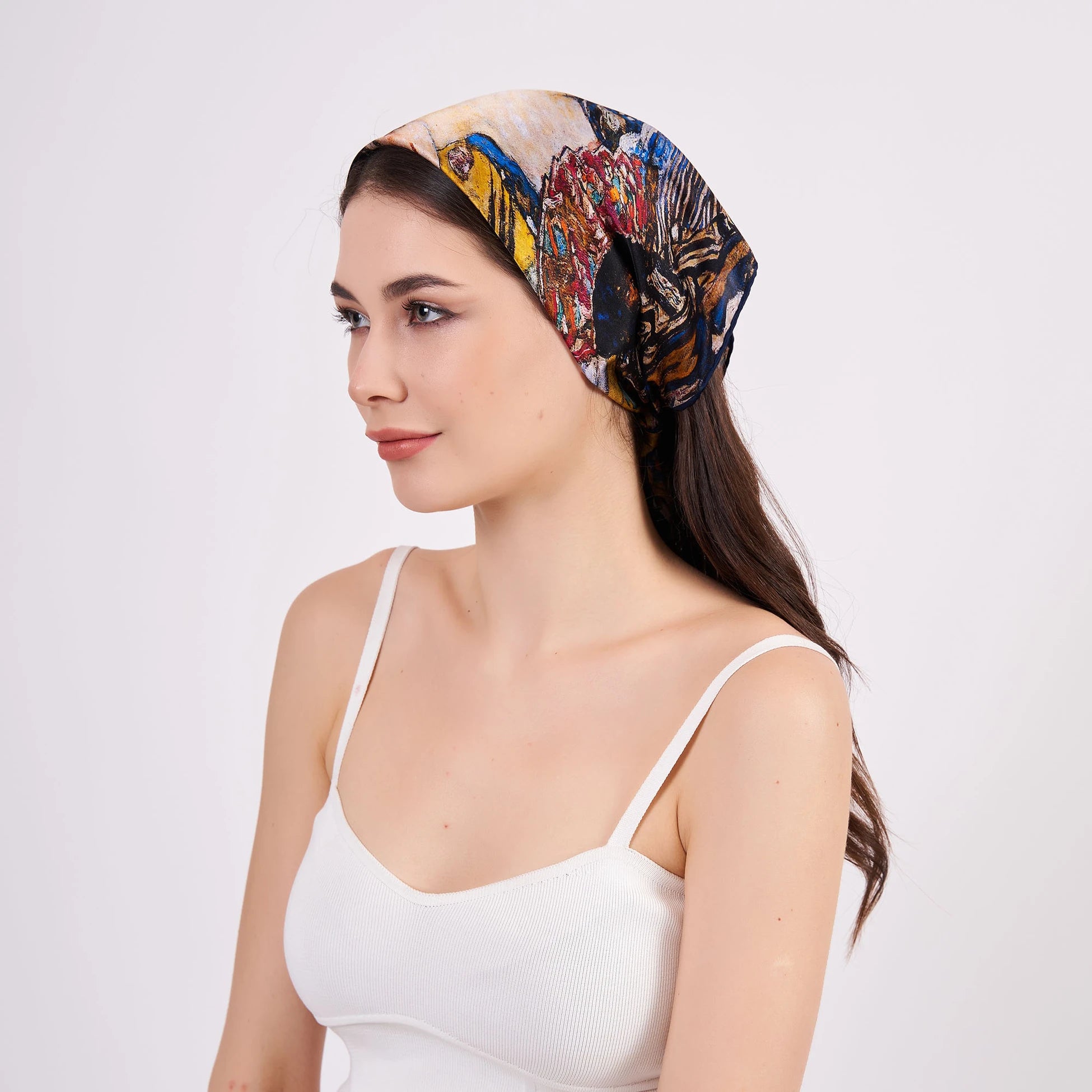 Saf İpek Fular Bandana | Kandinsky Lady with Fan | Nomads Felt