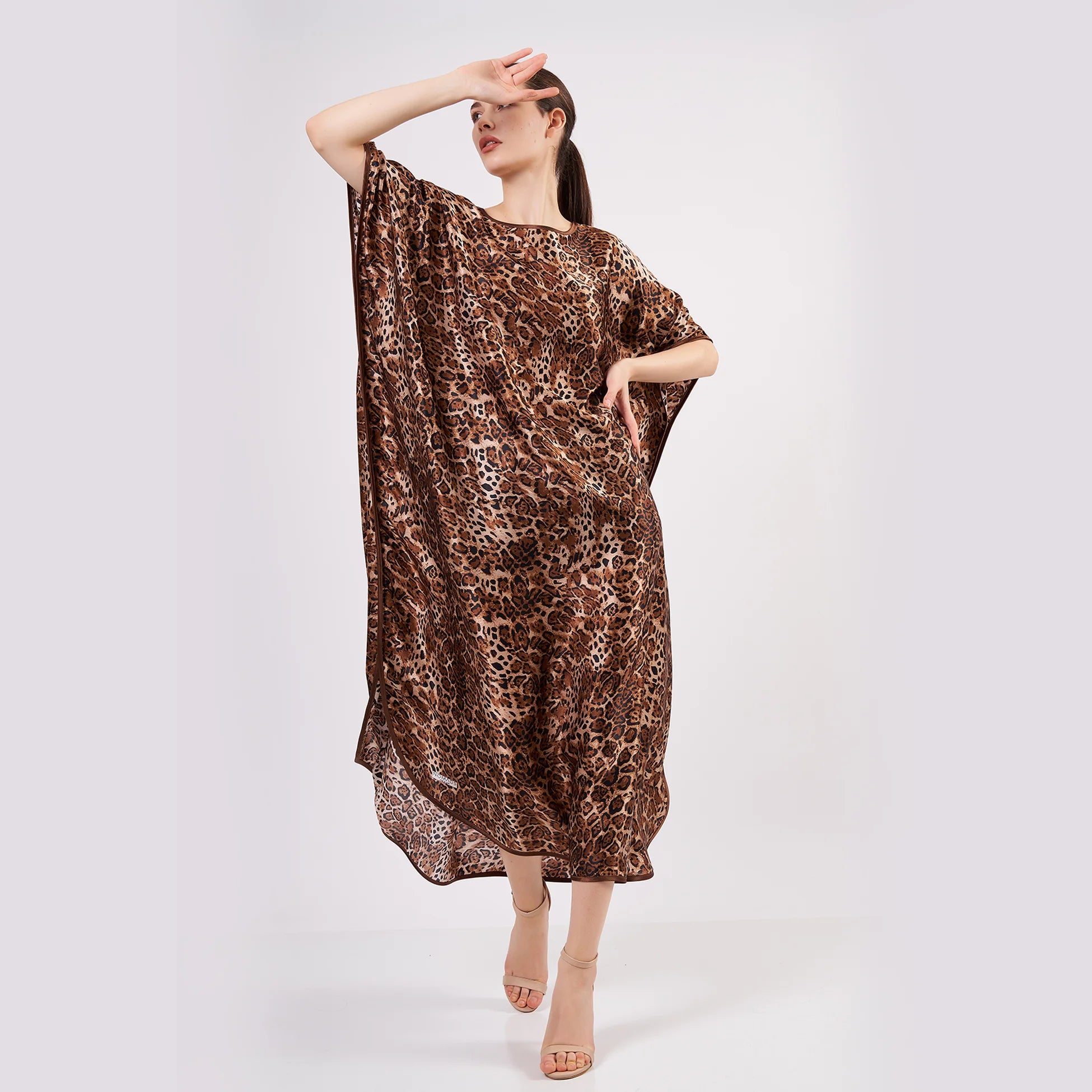 %100 İpek Uzun Elbise | Leopar Desen | Nomads Felt