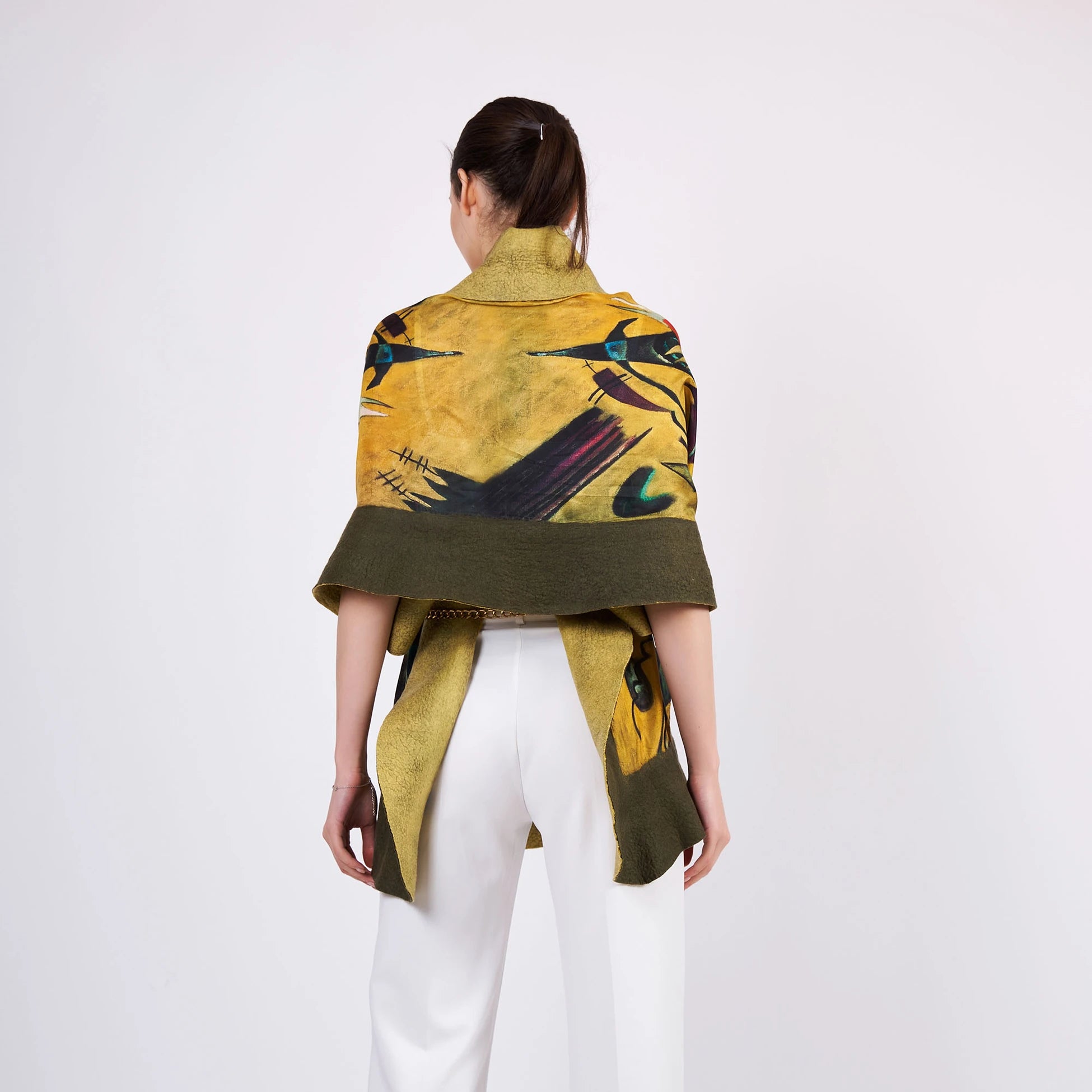 İpek-Keçe Şal | Haki-Hardal | Kandinsky Point and Line | Nomads Felt
