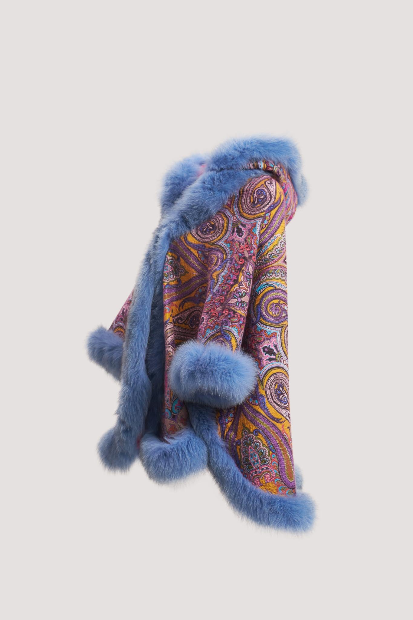 Etro Desenli Mavi Kürklü Panço
