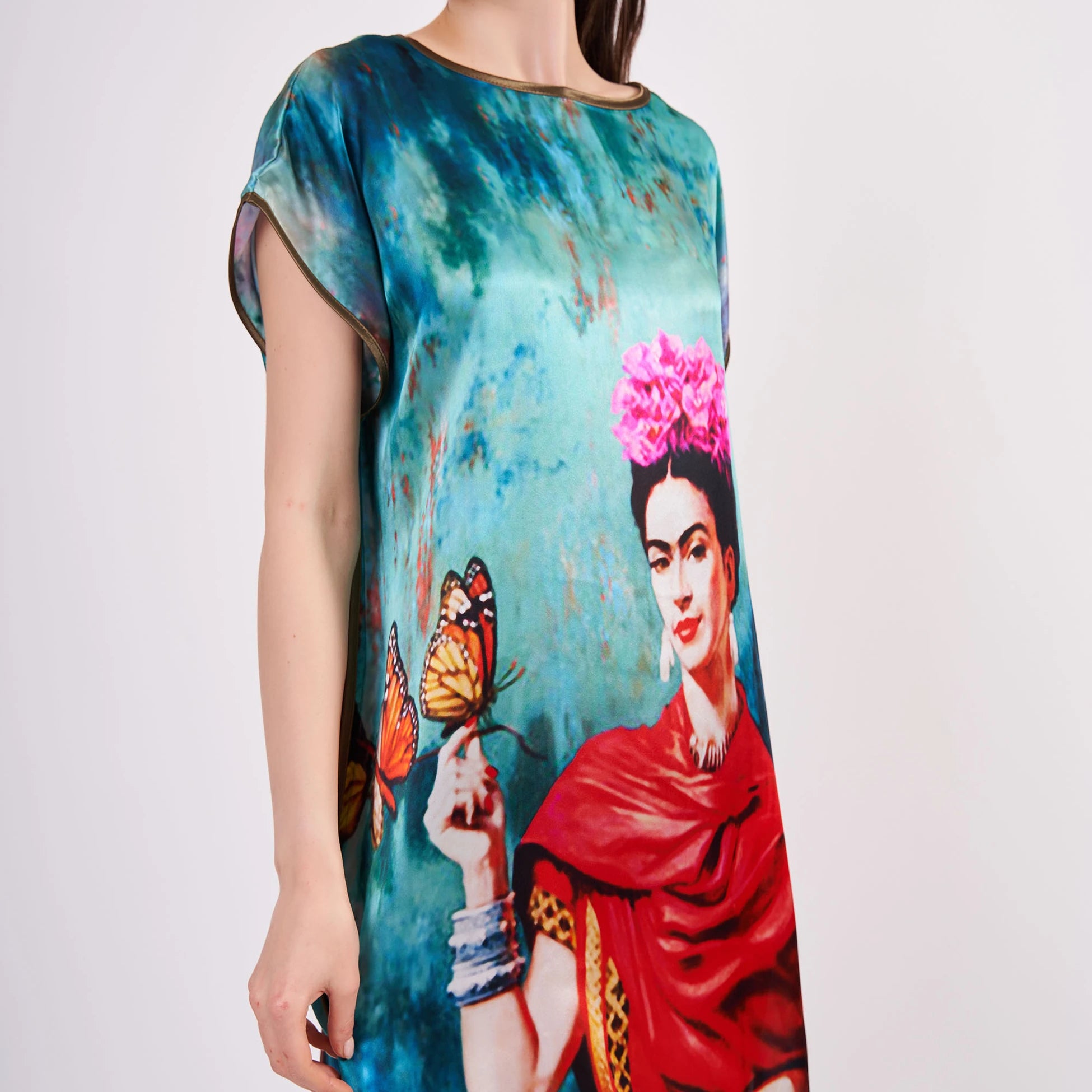 Saf İpek Kısa Elbise | Frida Kahlo 3 | Nomads Felt