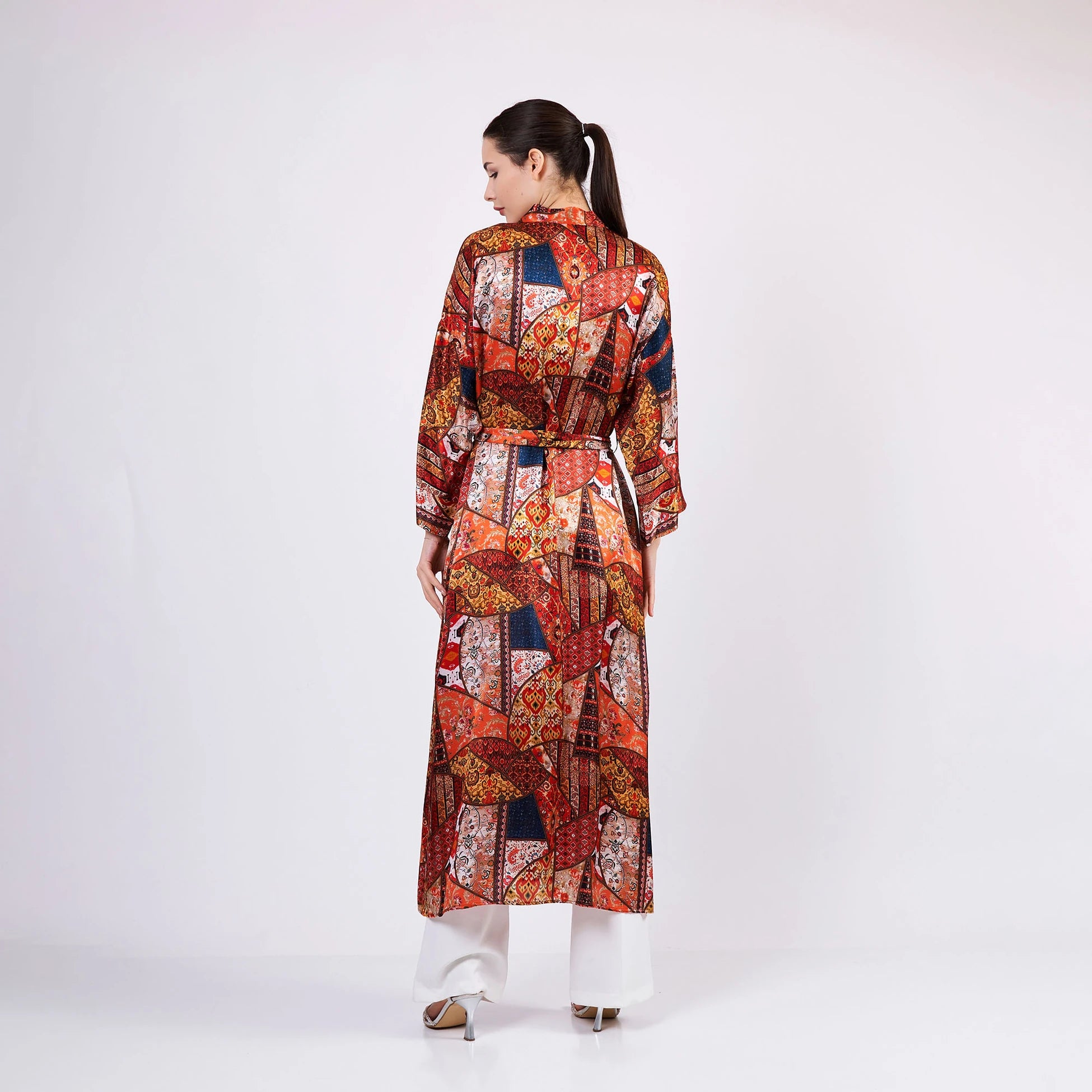 İpek Uzun Kimono Kaftan | Etnik Desen 2 | Nomads Felt