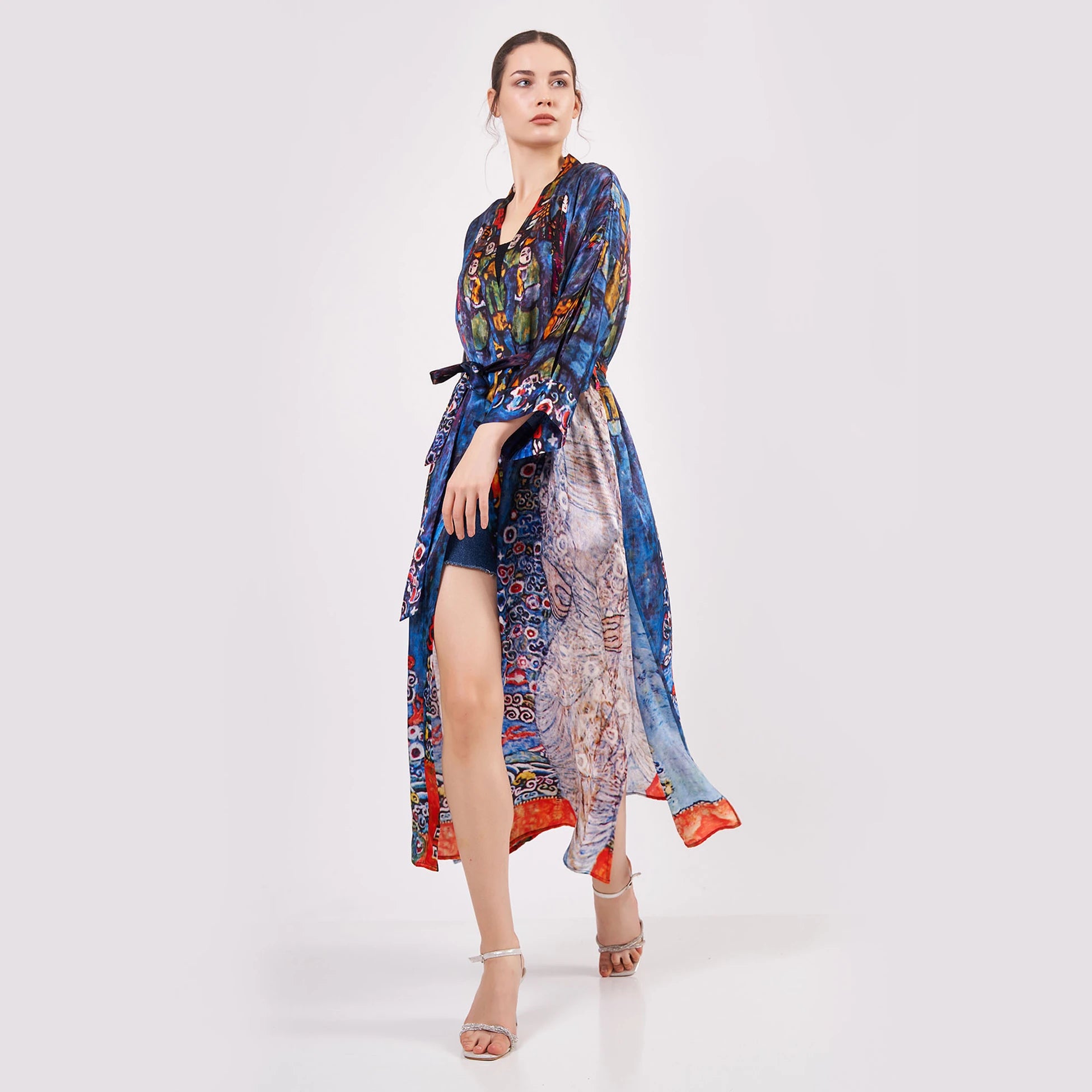%100 İpek Uzun Kimono Kaftan | Gustav Klimt Barones Elizabeth | Nomads Felt