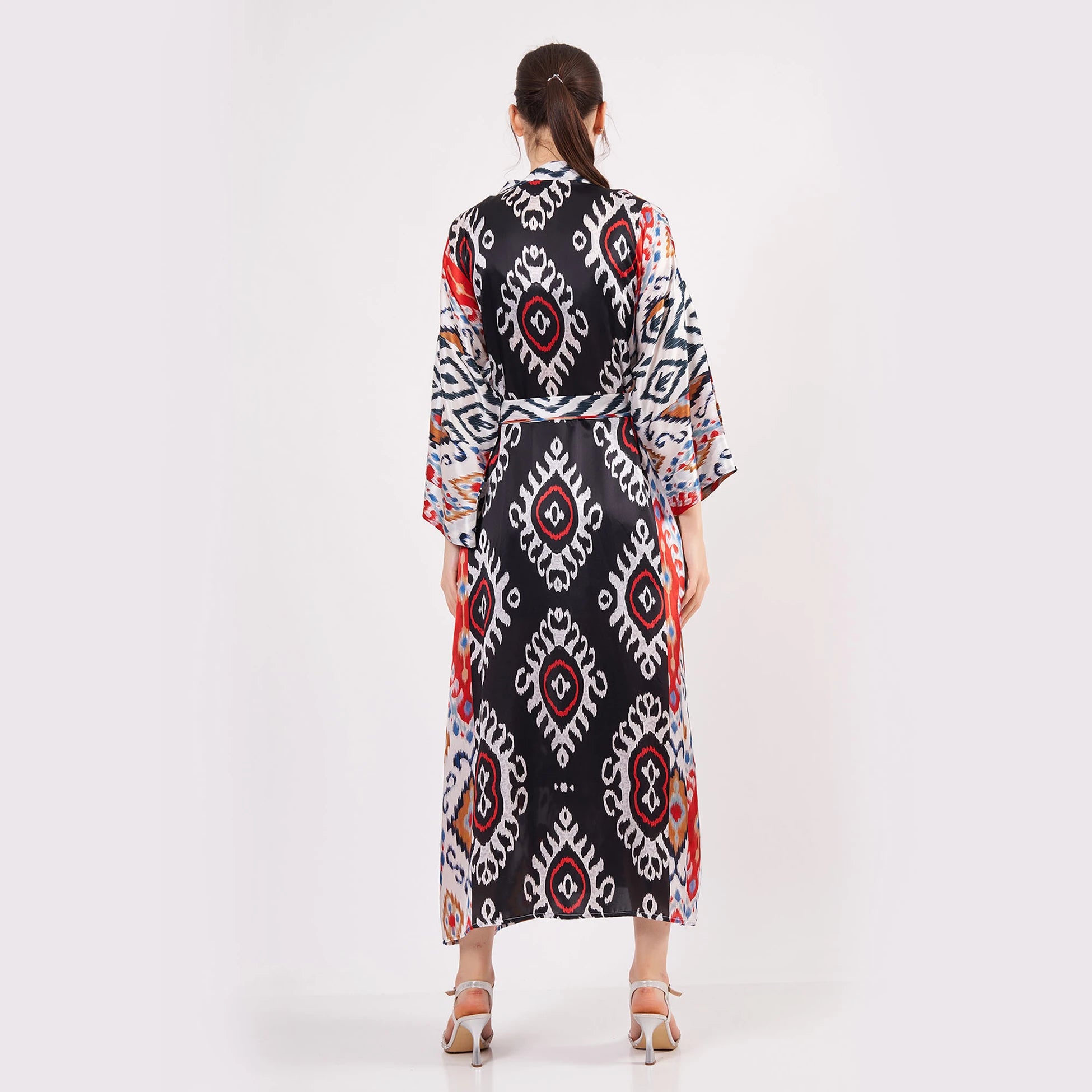 %100 İpek Uzun Kimono Kaftan | Ikat Desen 16 | Nomads Felt