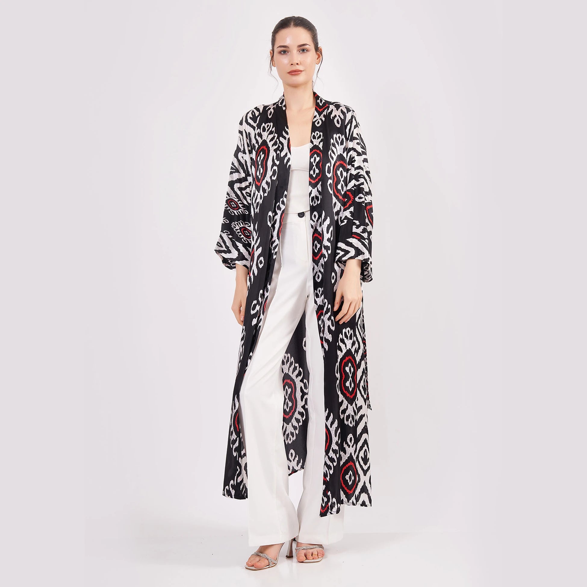 Saf İpek Uzun Kimono Kaftan | İkat Desen 13 | Nomads Felt