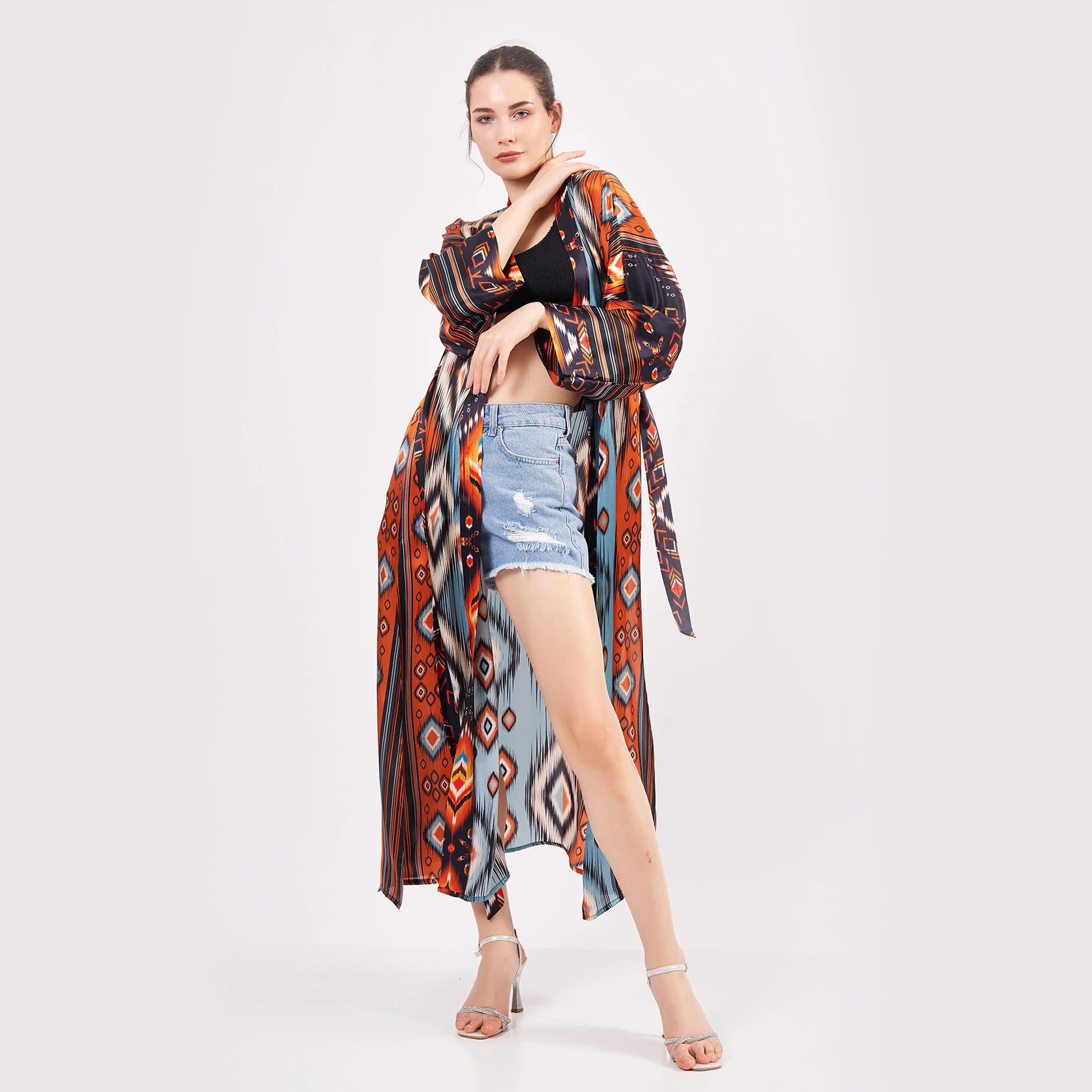 %100 İpek Kimono Kaftan | Ikat 10 | Nomads Felt