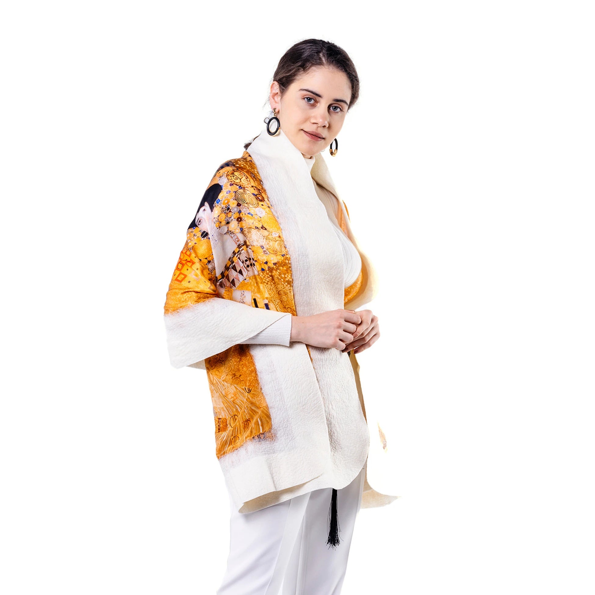 İpek Keçe Şal | Beyaz Gustav Klimt Adele Bloch Bauer | Nomads Felt