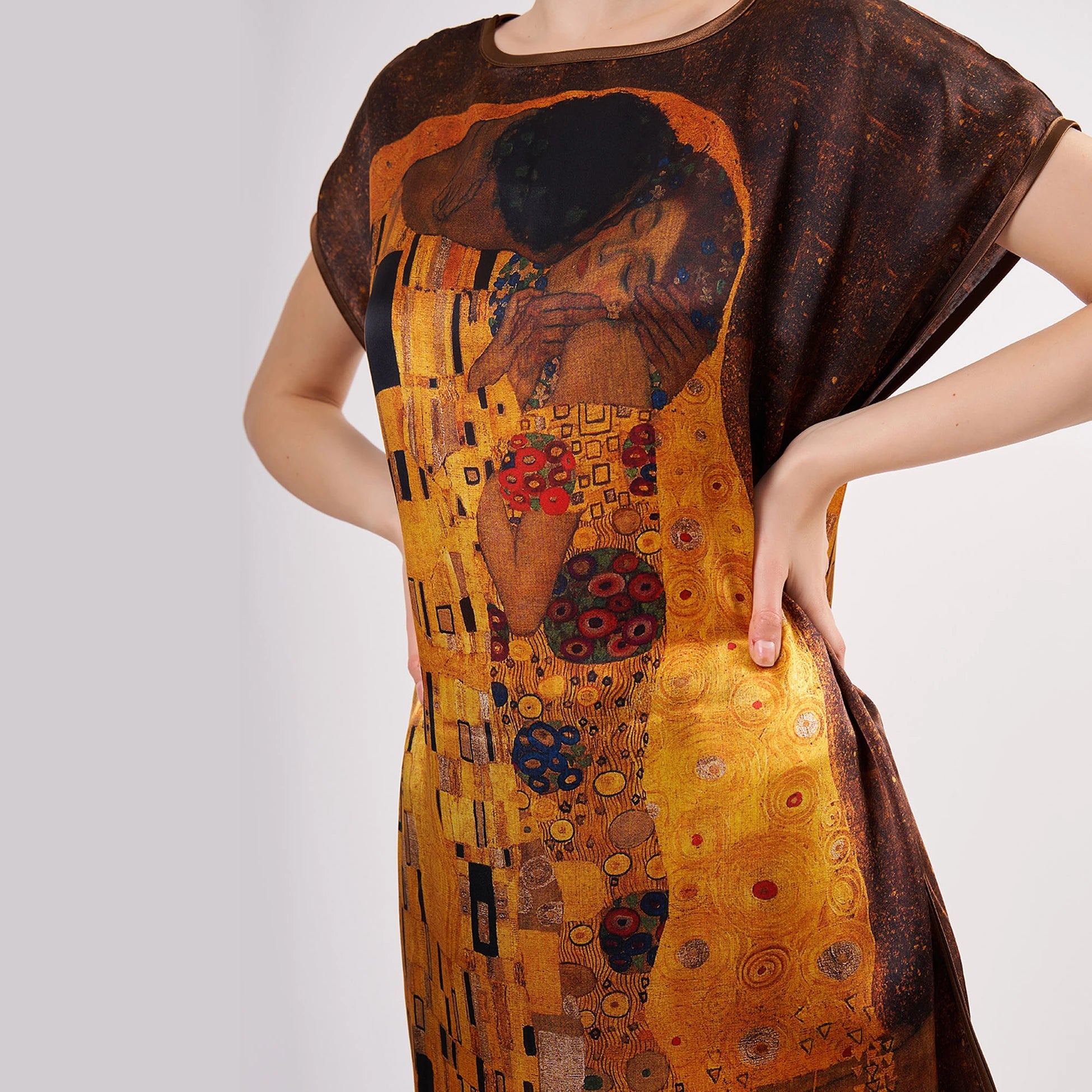%100 İpek Kısa Elbise | Gustav Klimt The Kiss | Nomads Felt