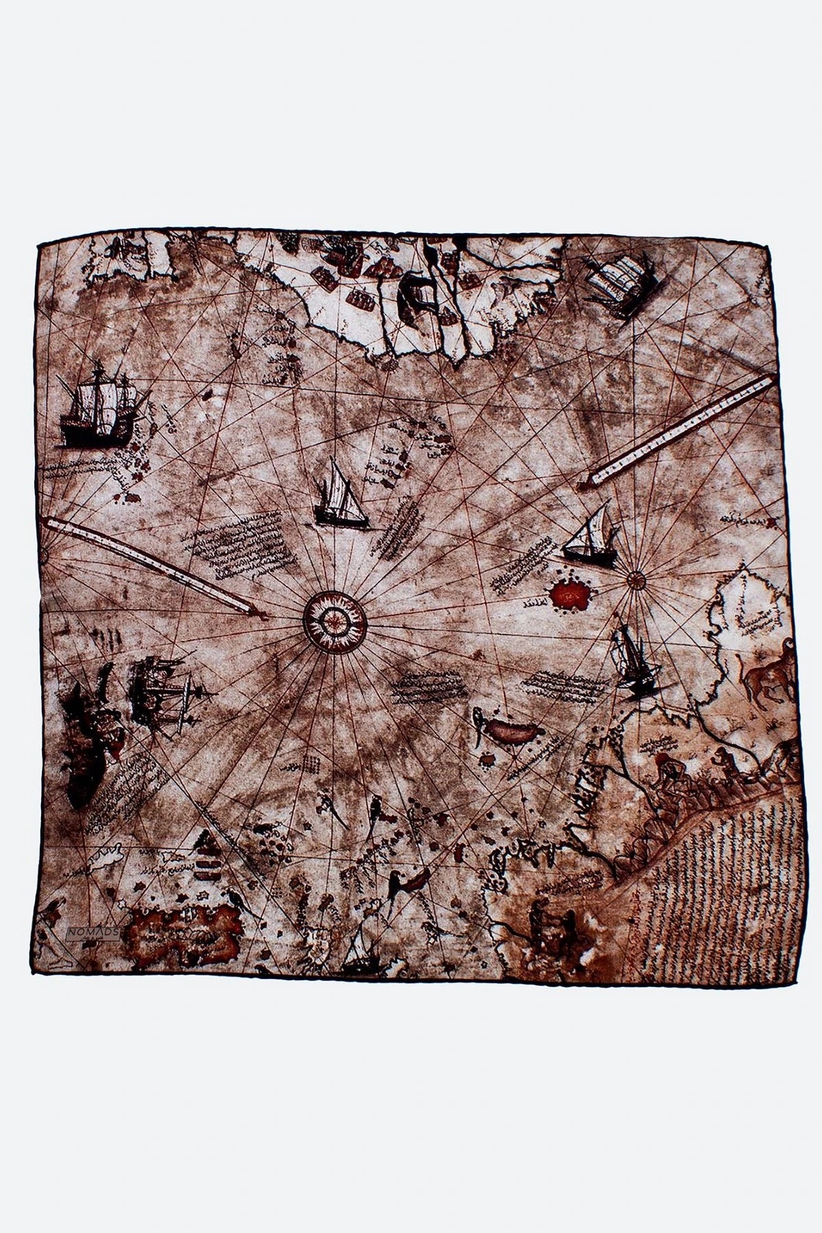 %100 İpek Fular Bandana | Piri Reis Map 55x55 cm | Nomads Felt