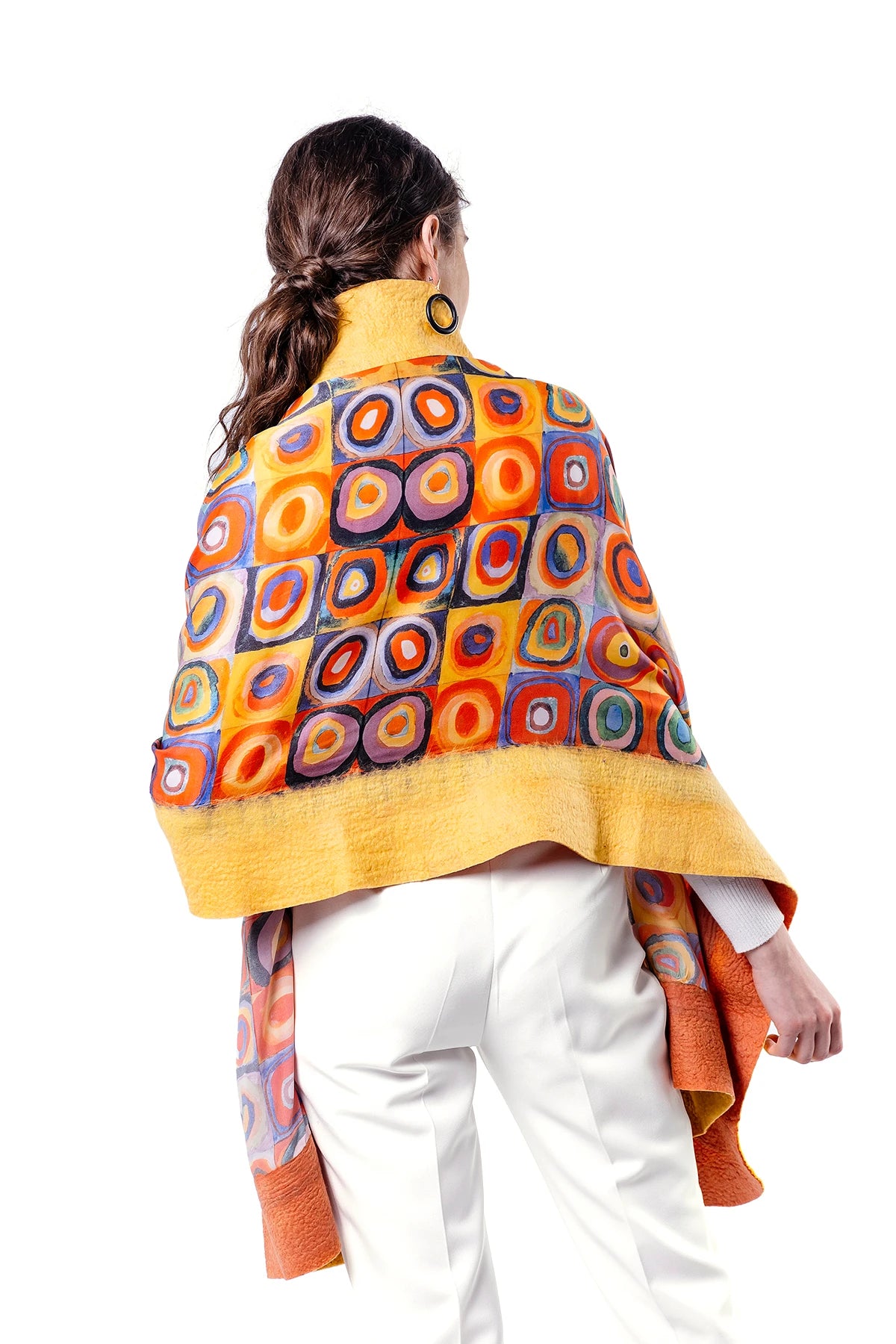 İpek Keçe Şal | Kandinsky Squares with Circles Sarı | Nomads Felt