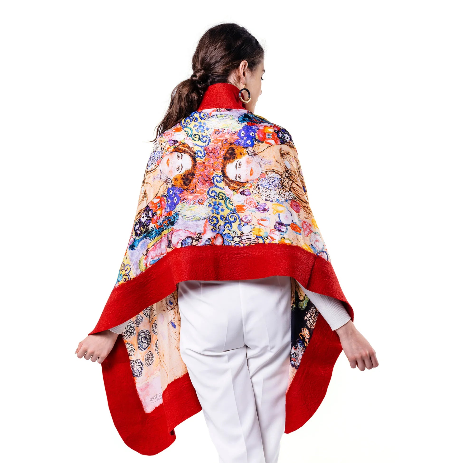 %100 İpek Keçe Şal | Gustav Klimt Maria Munk Kırmızı | Nomads Felt