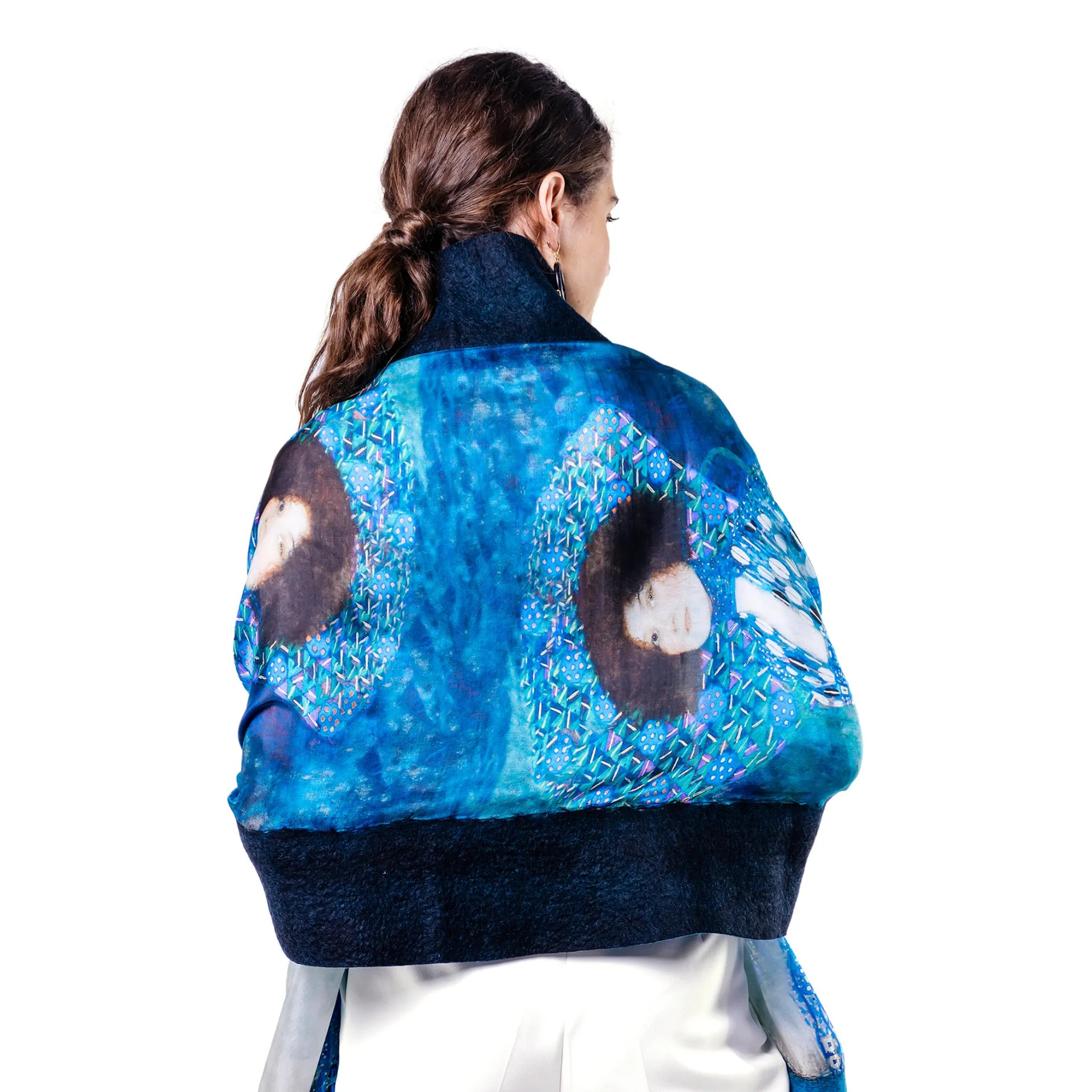 İpek Keçe Şal | Mavi-Siyah Gustav Klimt Emilie Floge | Nomads Felt