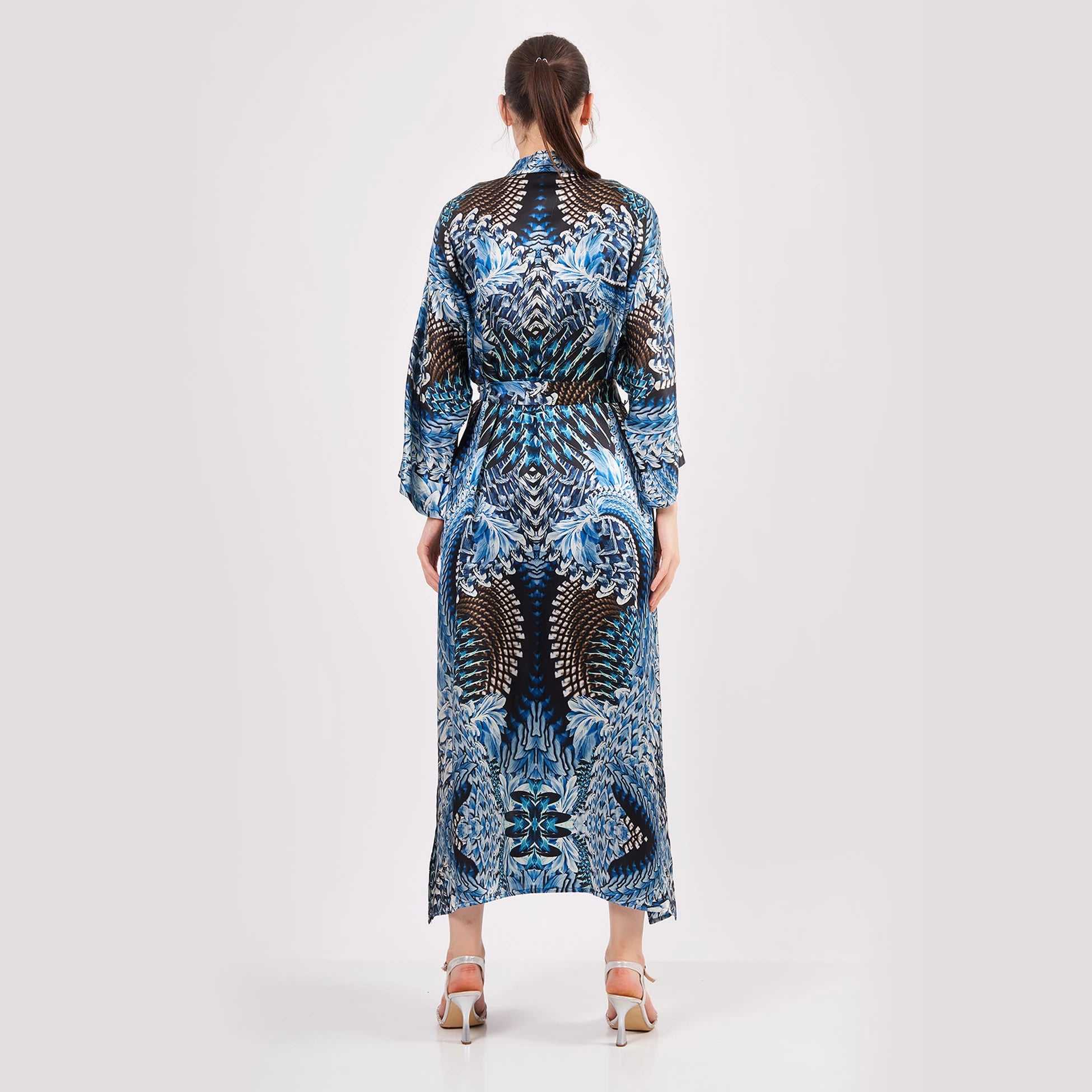%100 İpek Uzun Kimono Kaftan | Ikat Desen 11 | Nomads Felt