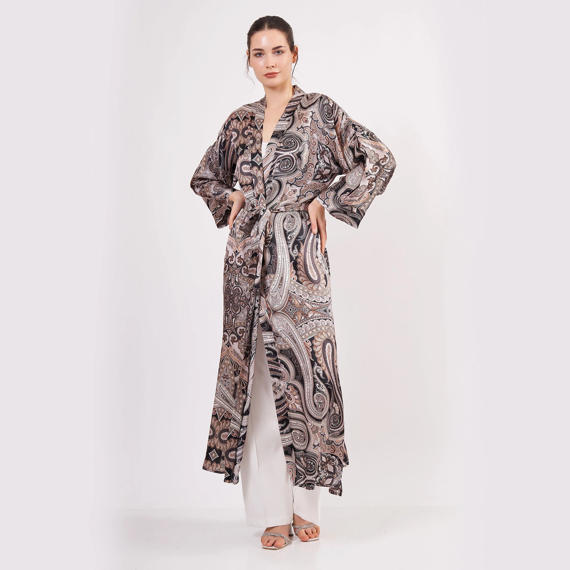 Saf İpek Uzun Kimono Kaftan | Etro Desen | Nomads Felt