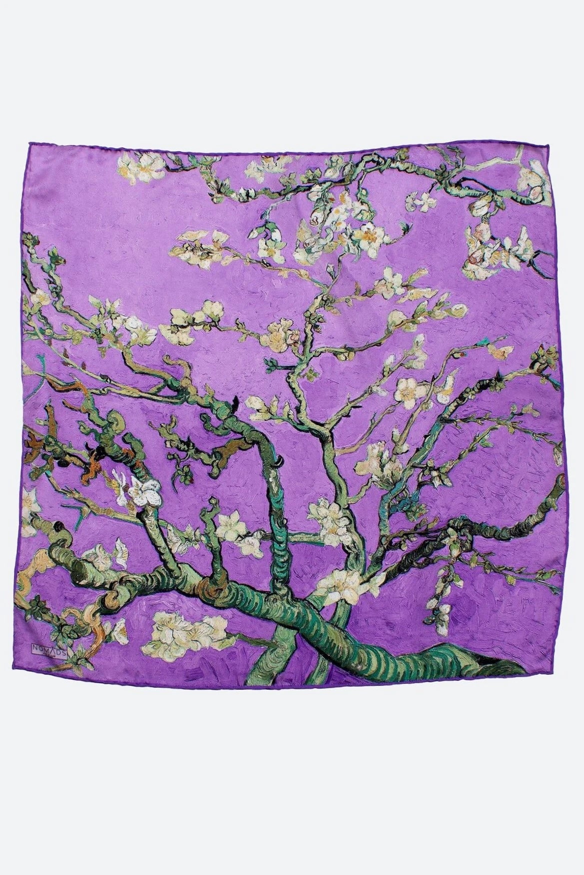 %100 İpek Bandana Fular Van Gogh Badem Ağacı Mor | Nomads Felt
