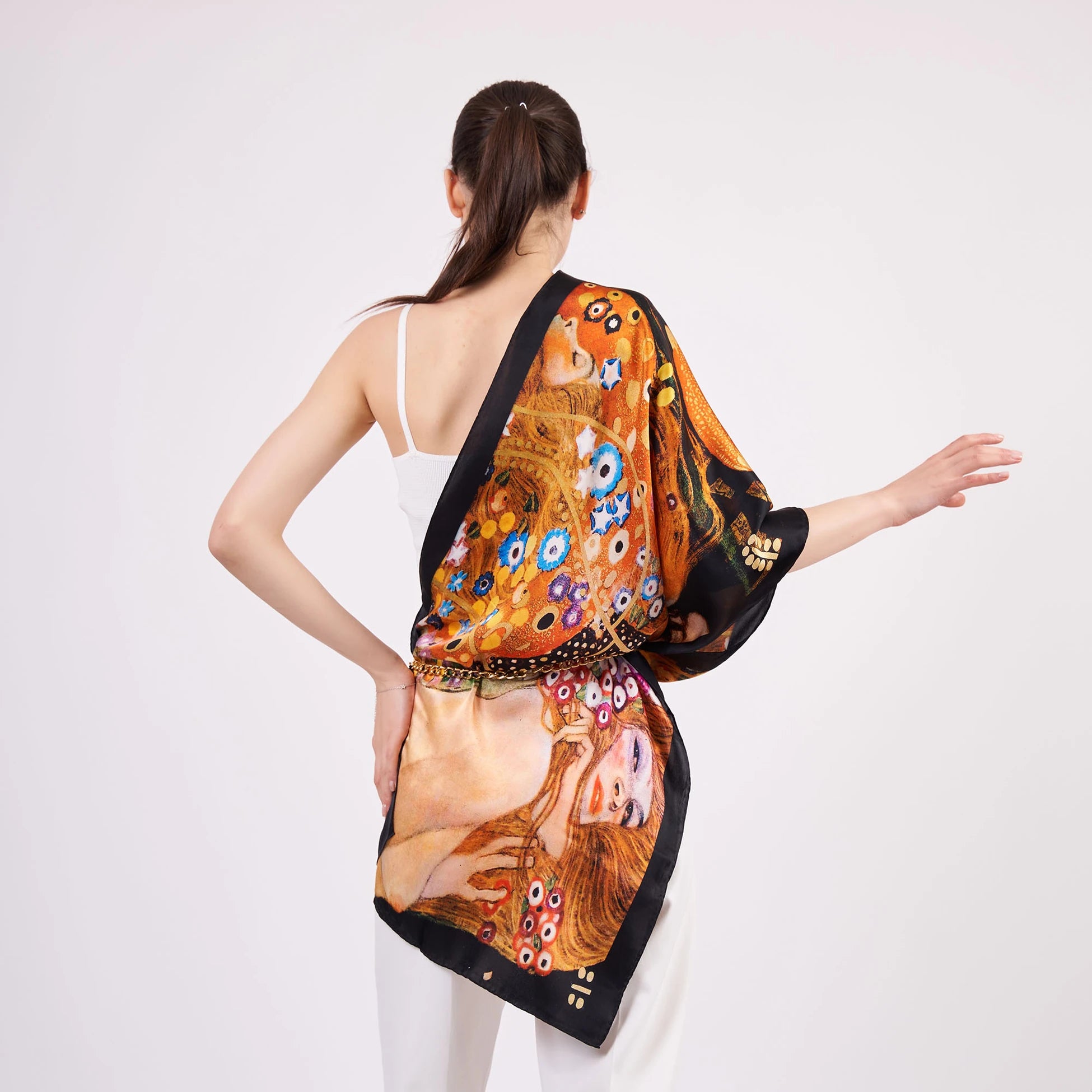 Saf İpek Fular | 55x180 cm | Gustav Klimt Water Serpents | Nomads Felt
