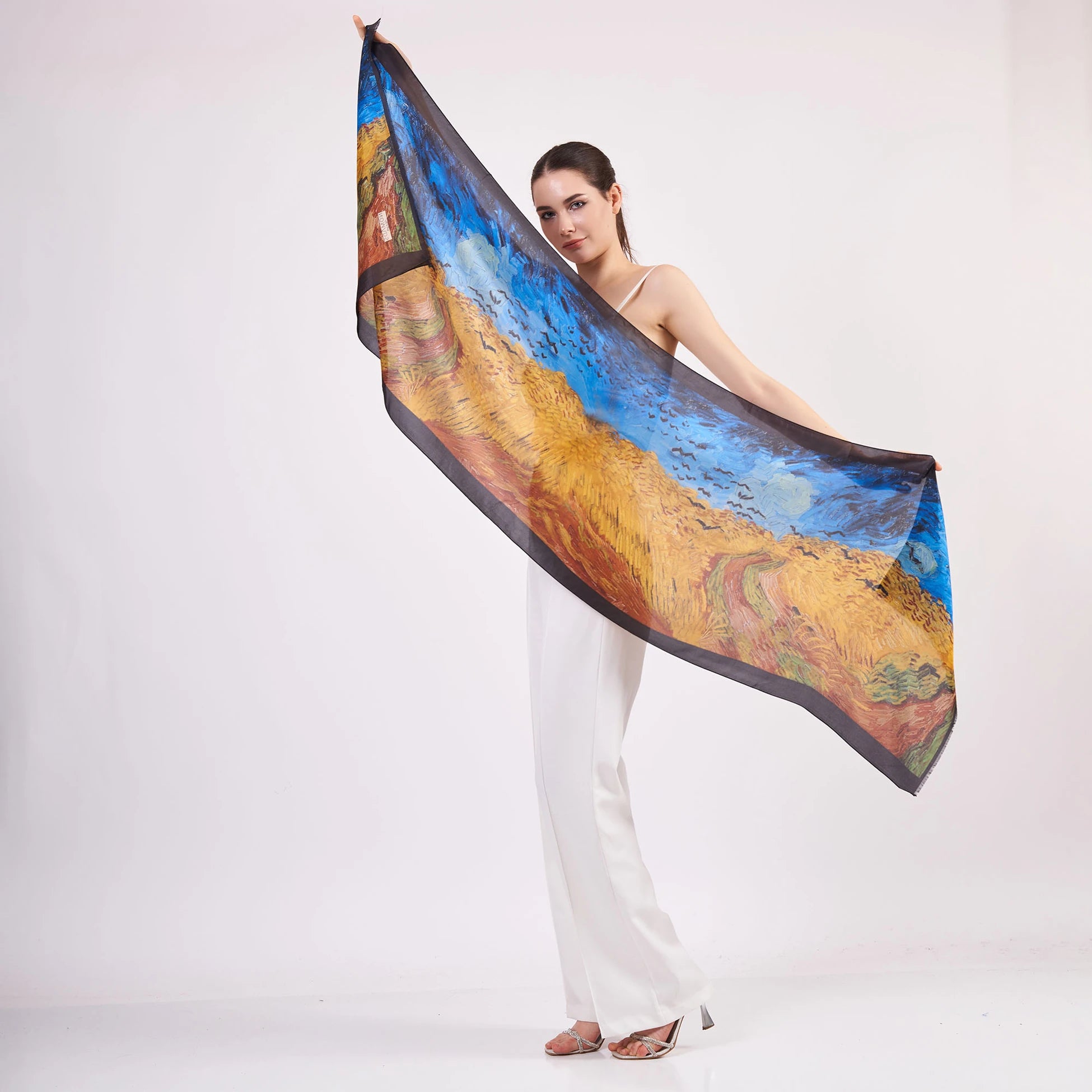 Vual İpek Fular | 55x180 cm | Van Gogh Wheatfield with Crows | Nomads Felt
