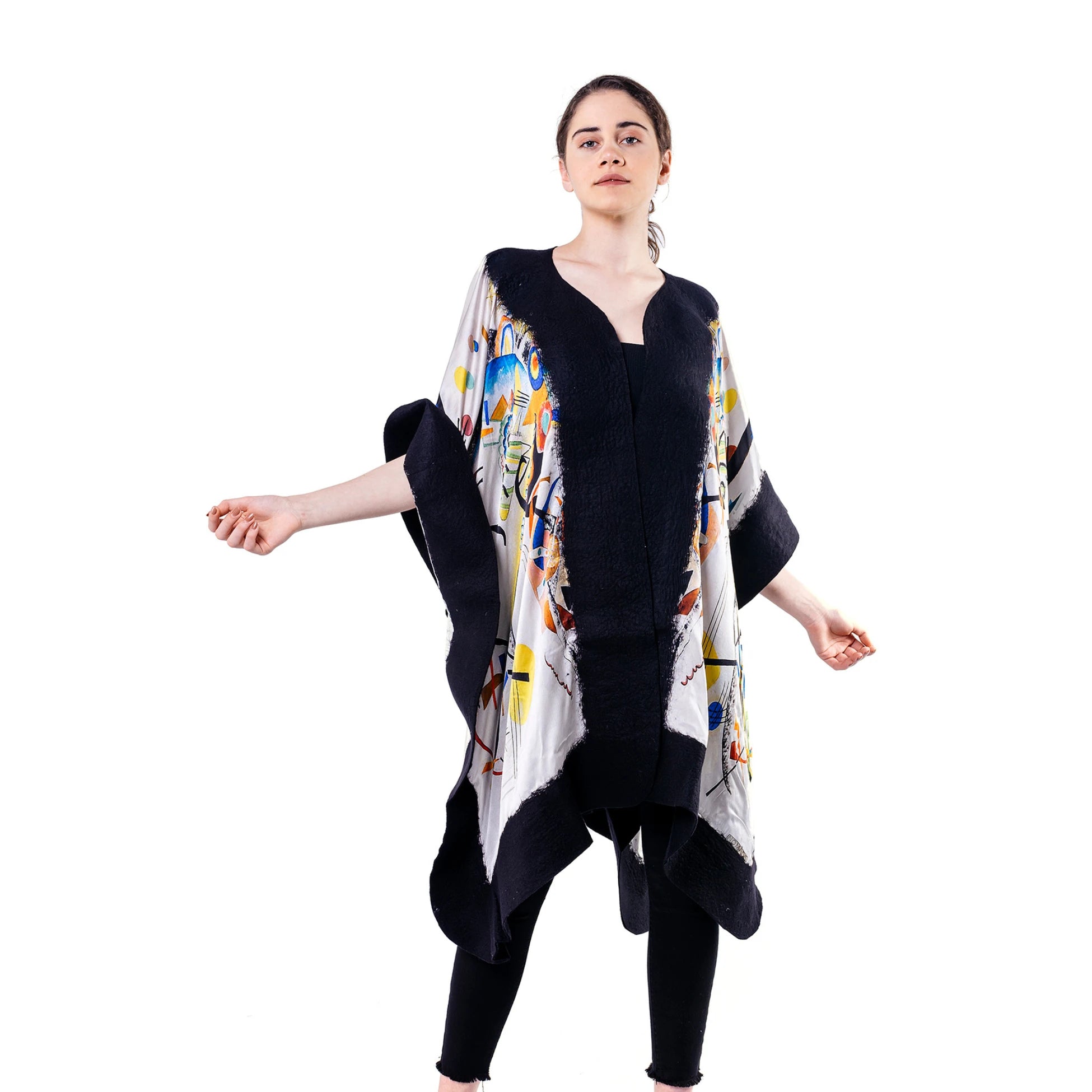 İpek-Keçe Panço | Siyah Kandinsky Blue Segment | Nomads Felt
