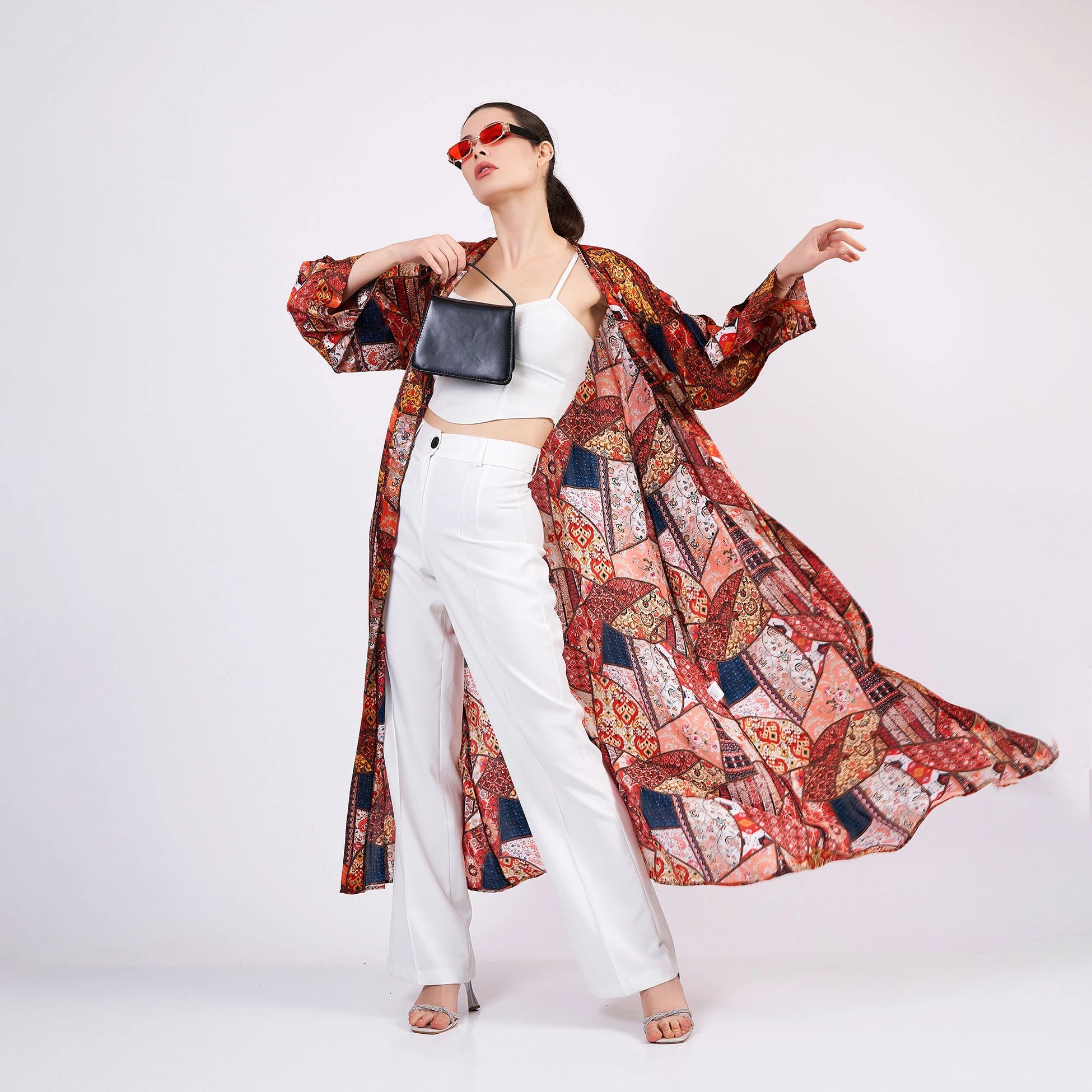 İpek Uzun Kimono Kaftan | Etnik Desen 2 | Nomads Felt