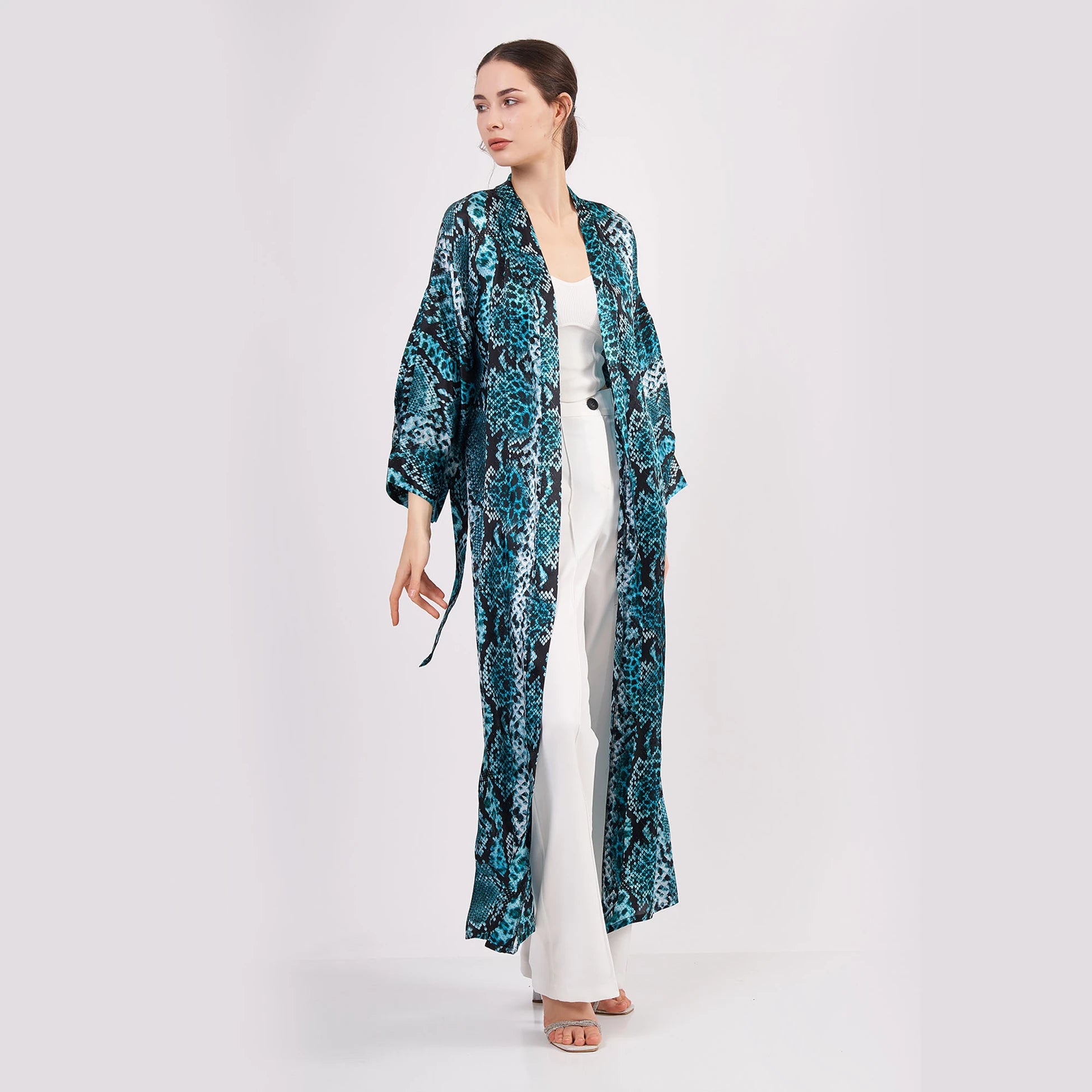 %100 İpek Kimono | Turkuaz Yılan Derisi Desen | Nomads Felt