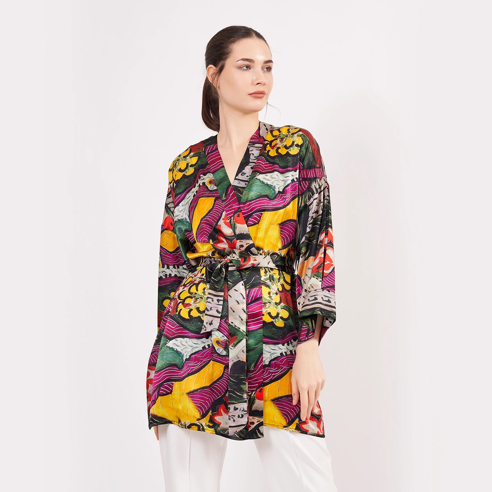 Saf İpek Kısa Kimono Kaftan | Henri Matisse Purple and Dress | Nomads Felt