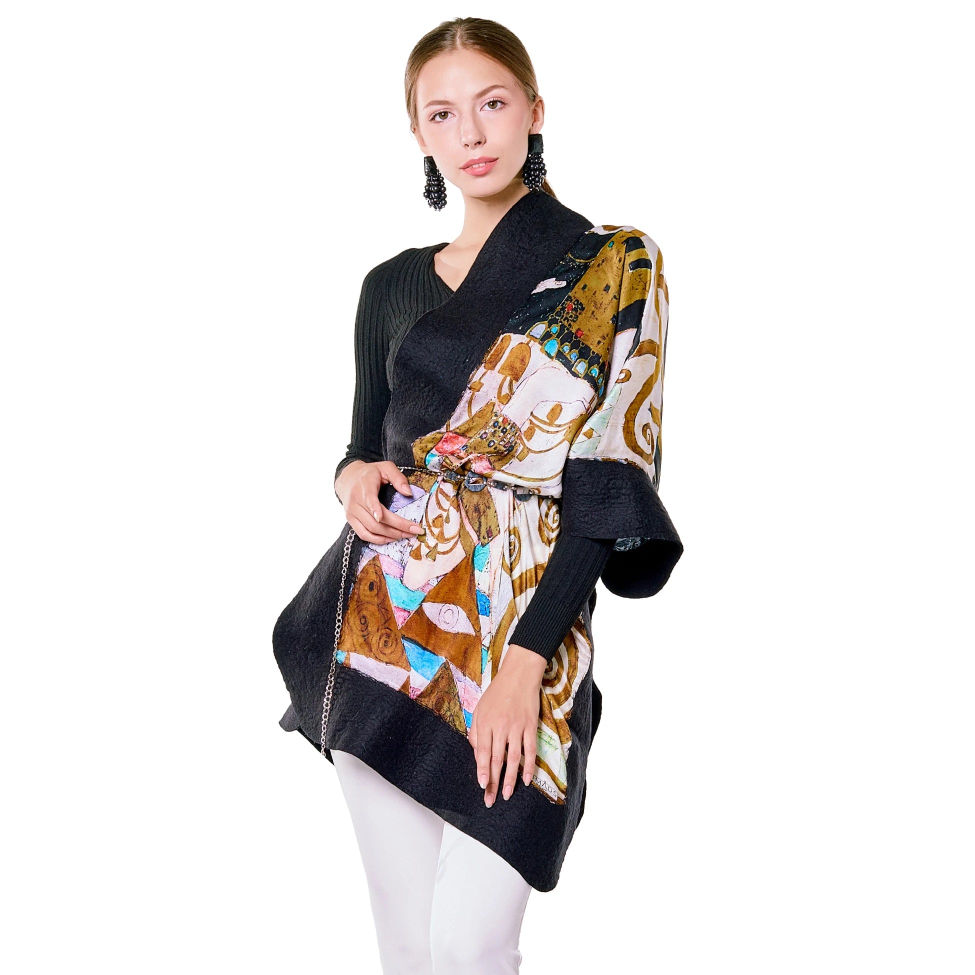 İpek-Keçe Şal | Gustav Klimt Expectation Siyah | Nomads Felt