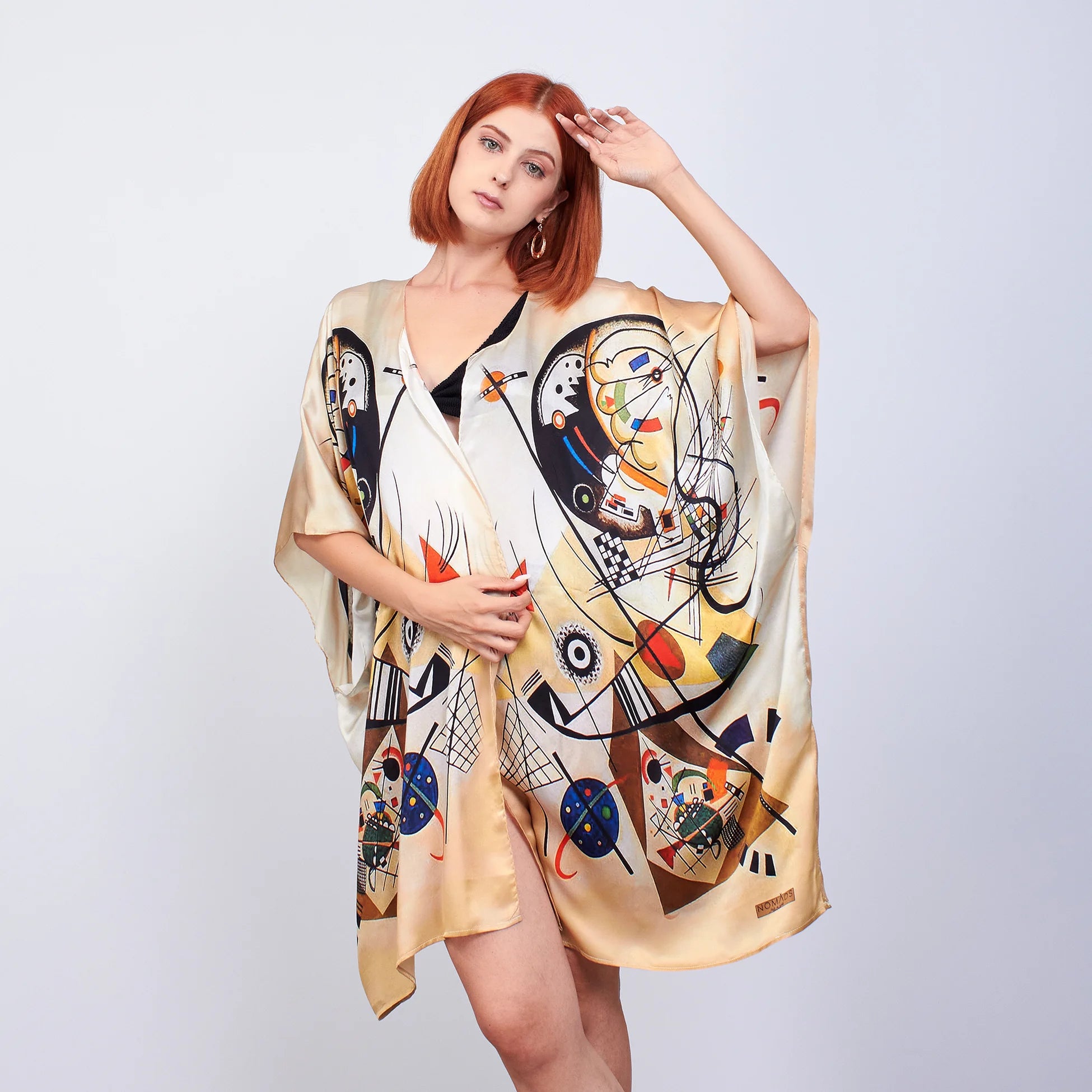 %100 İpek Kısa Kimono Pareo | Kandinsky Transverse Line | Nomads Felt