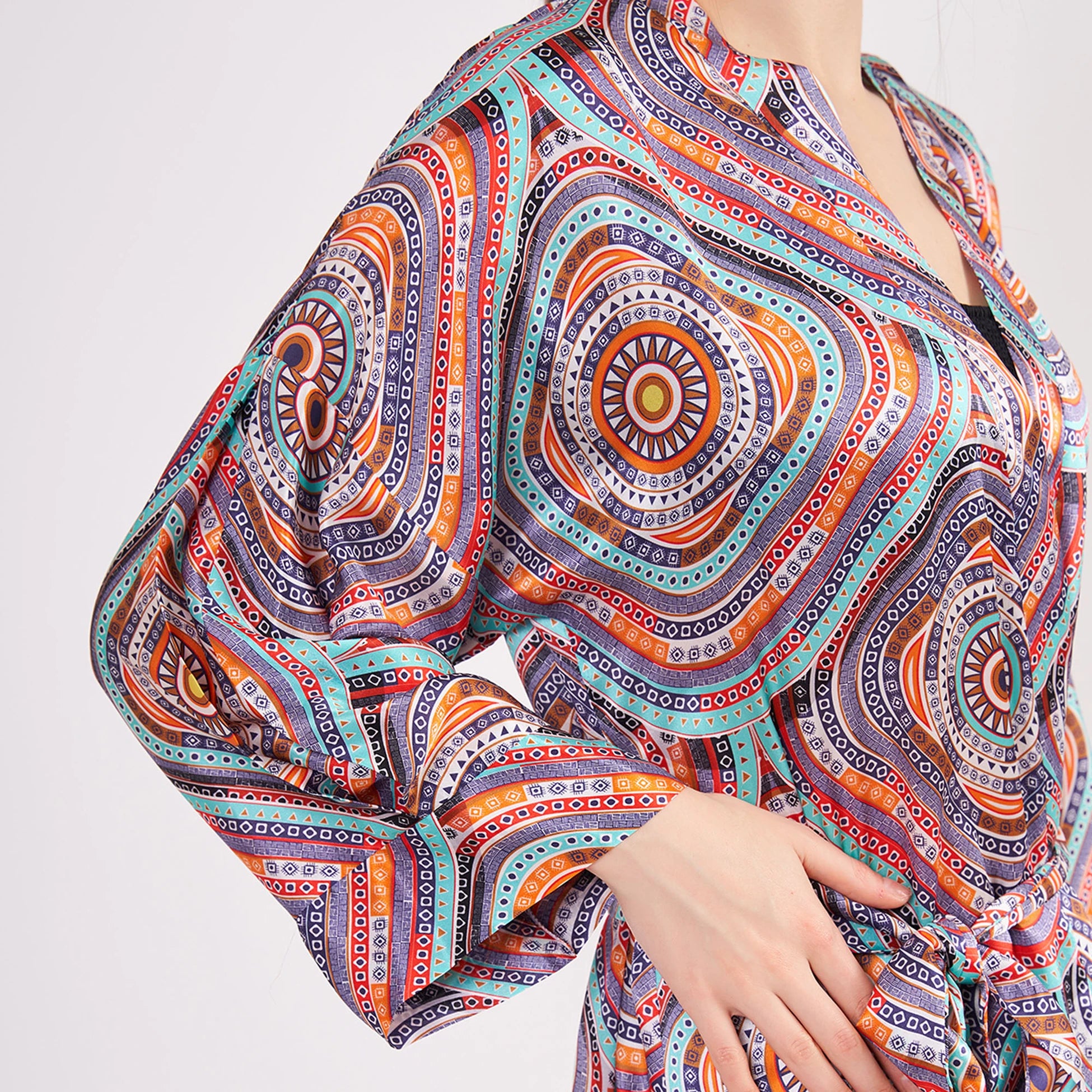 %100 İpek Uzun Kimono Kaftan | Mandala 2 | Nomads Felt