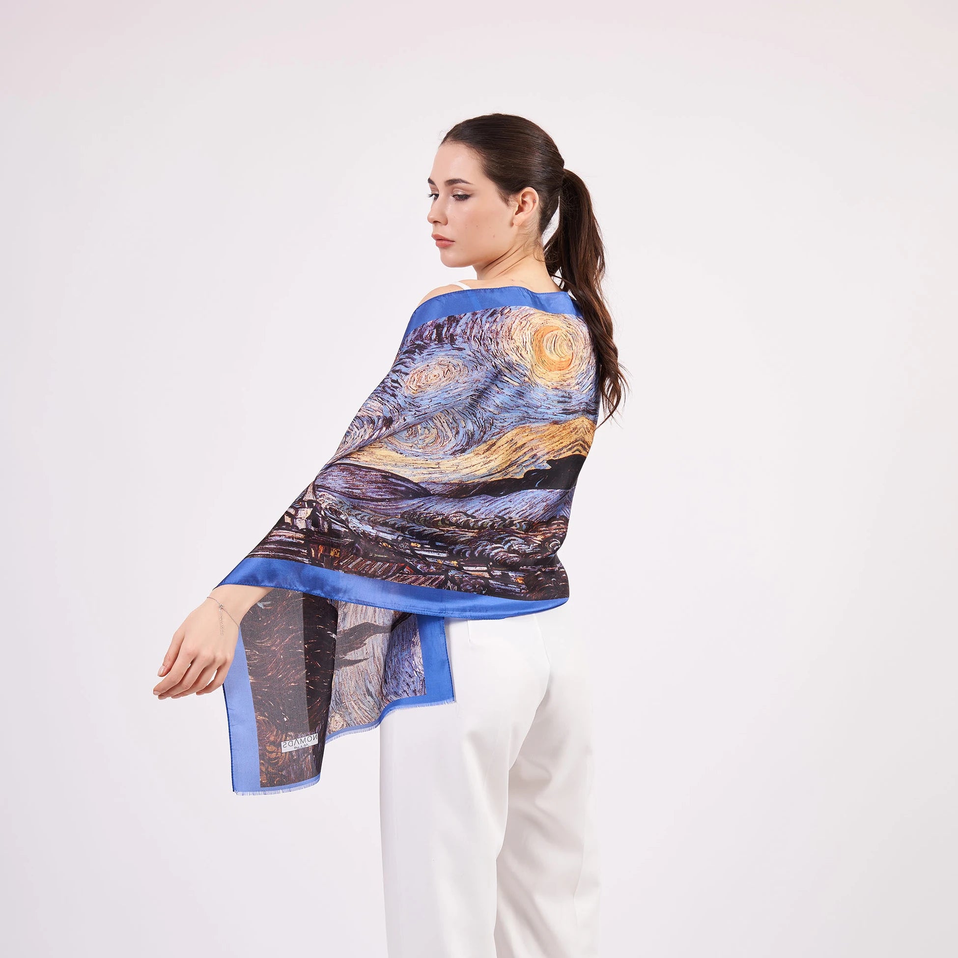 %100 İpek Fular | 55x180 cm | Van Gogh Starry Night | Nomads Felt