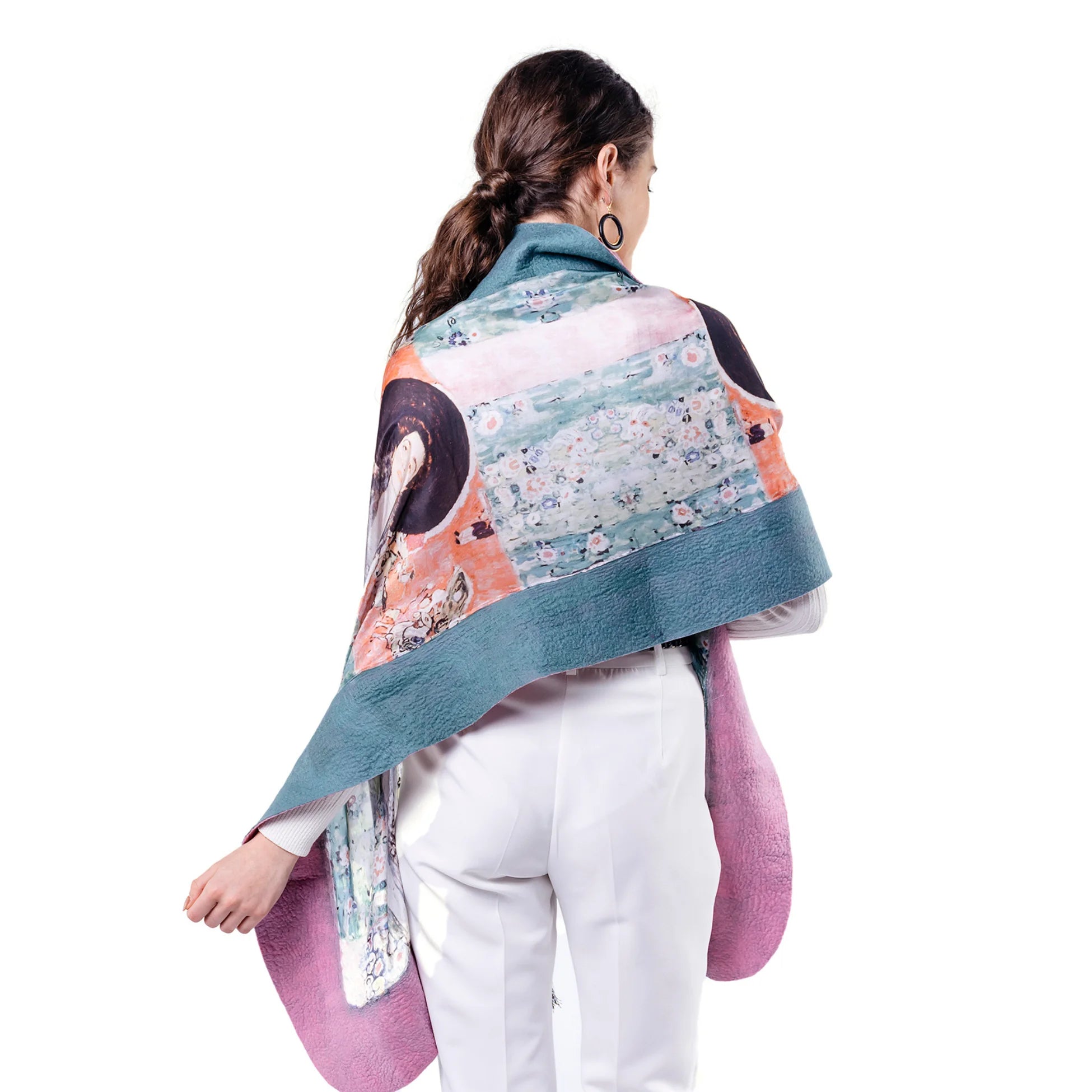 İpek Keçe Şal | Pembe Yeşil Gustav Klimt Adele Bloch Bauer | Nomads Felt